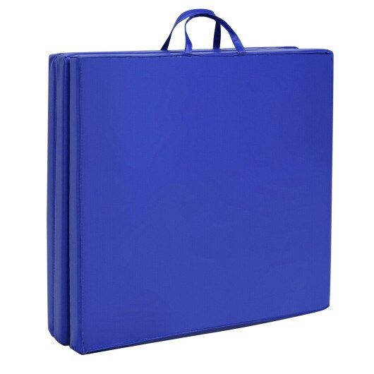 Blue PU Leather Foldable Gymnastics Mat with 2&#x201D; High-Density EPE Foam for Training and Exercise
