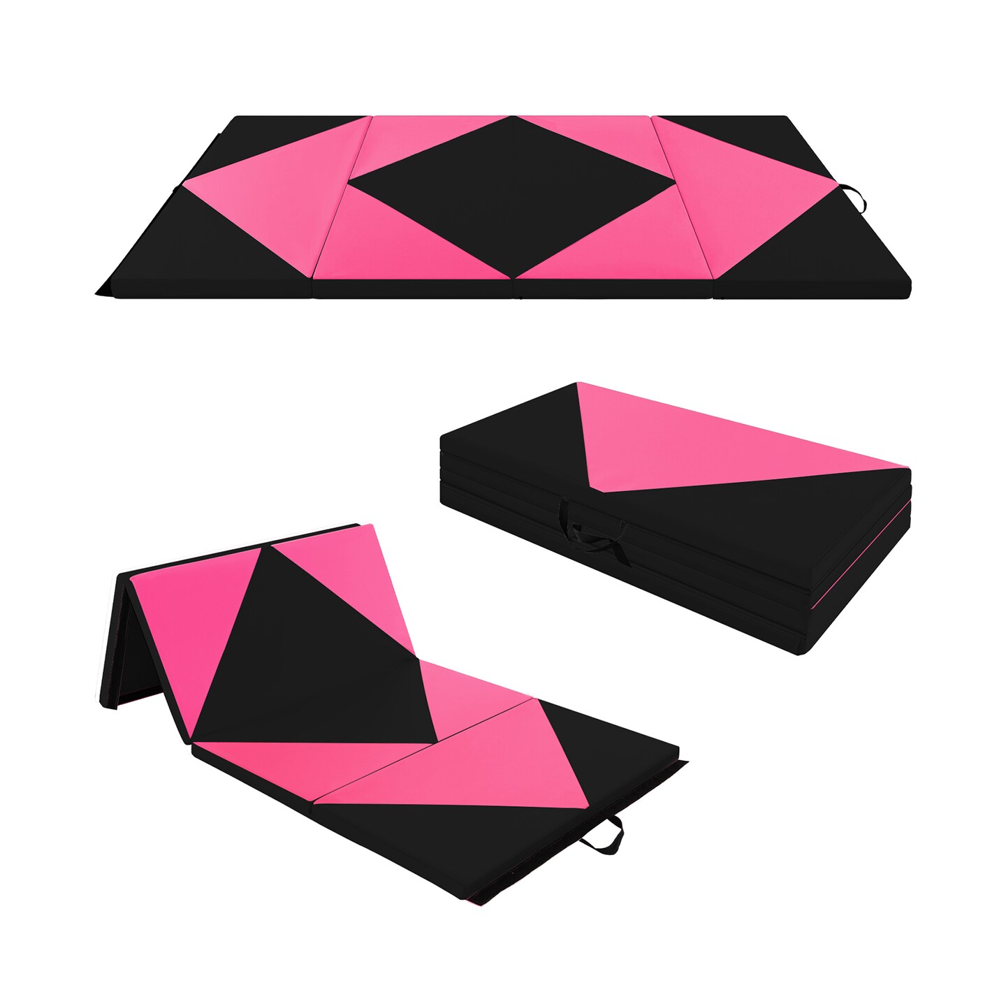 8 Feet PU Leather Folding Gymnastics Mat with Removable Zippered Cover and Hook and Loop Fasteners