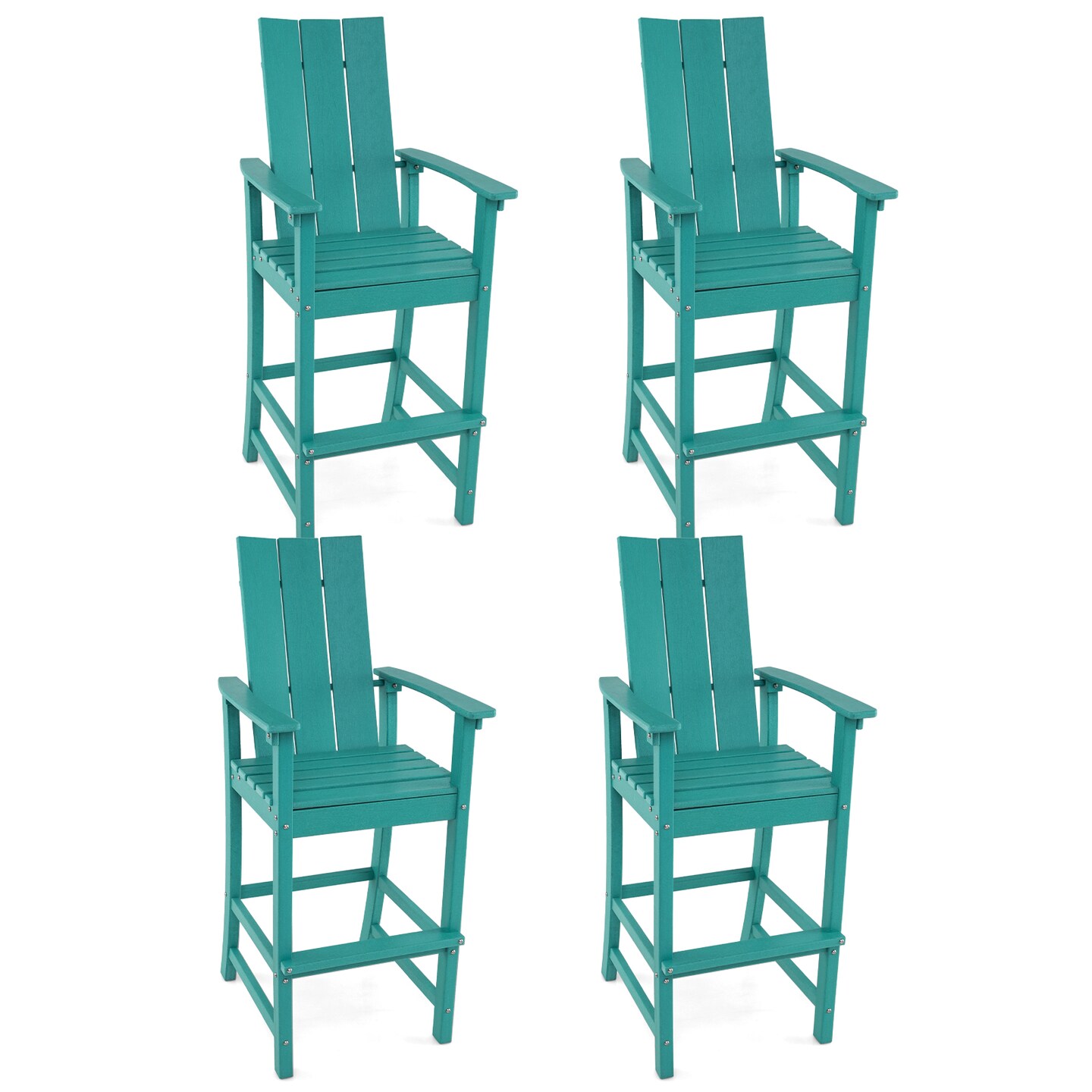 Tall Adirondack Chair Outdoor Bar Stool with Ergonomic Backrest for Backyard - 27.5" x 23" x 52" (L x W x H)