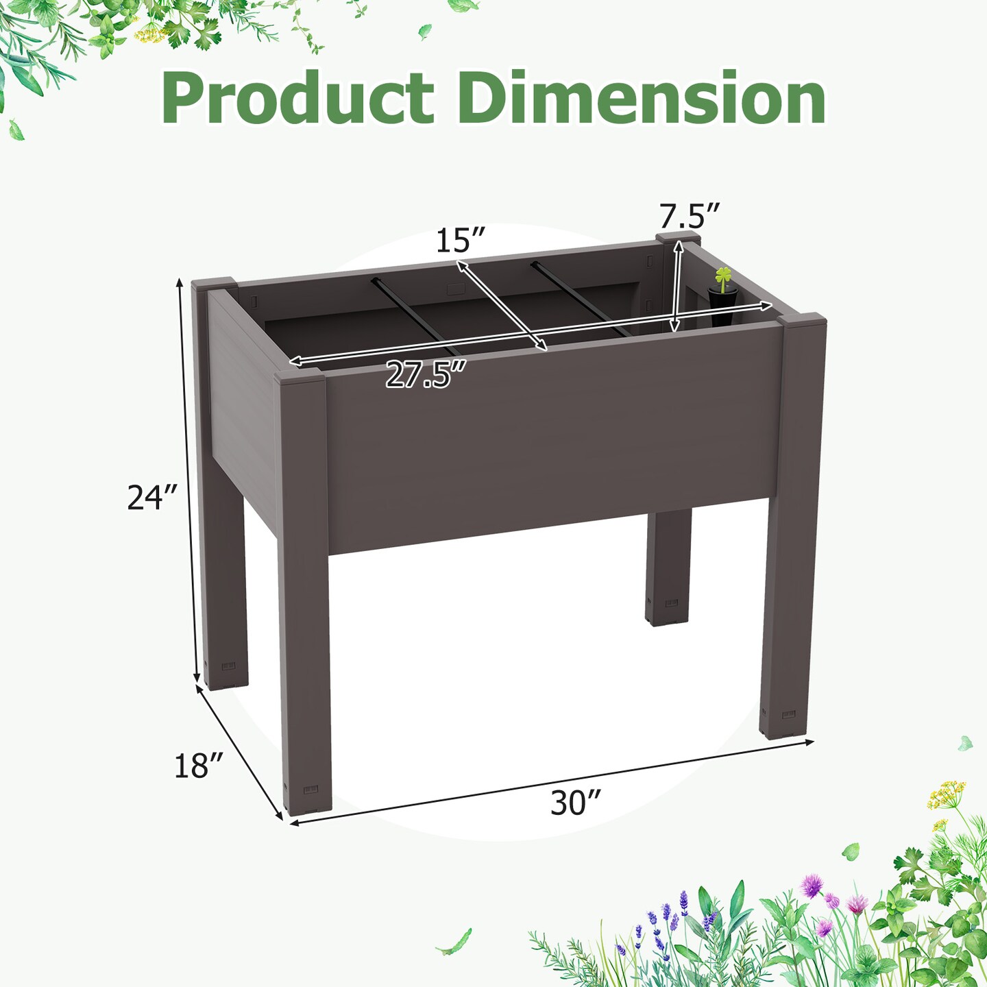 53L Raised Bed Grow Box Self-Watering Planter Box Stand with Water Level Monitor