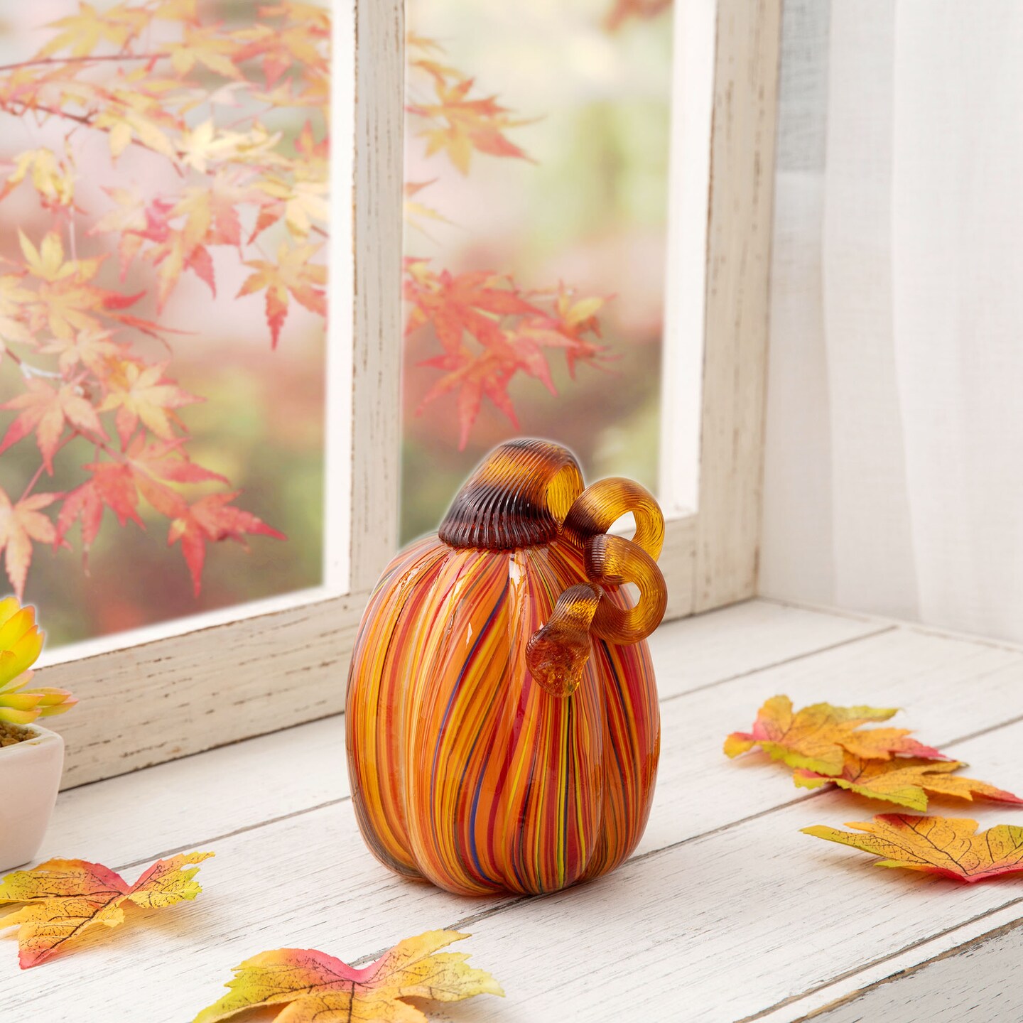 Multi Striped Glass Pumpkin &#x26; Gourd