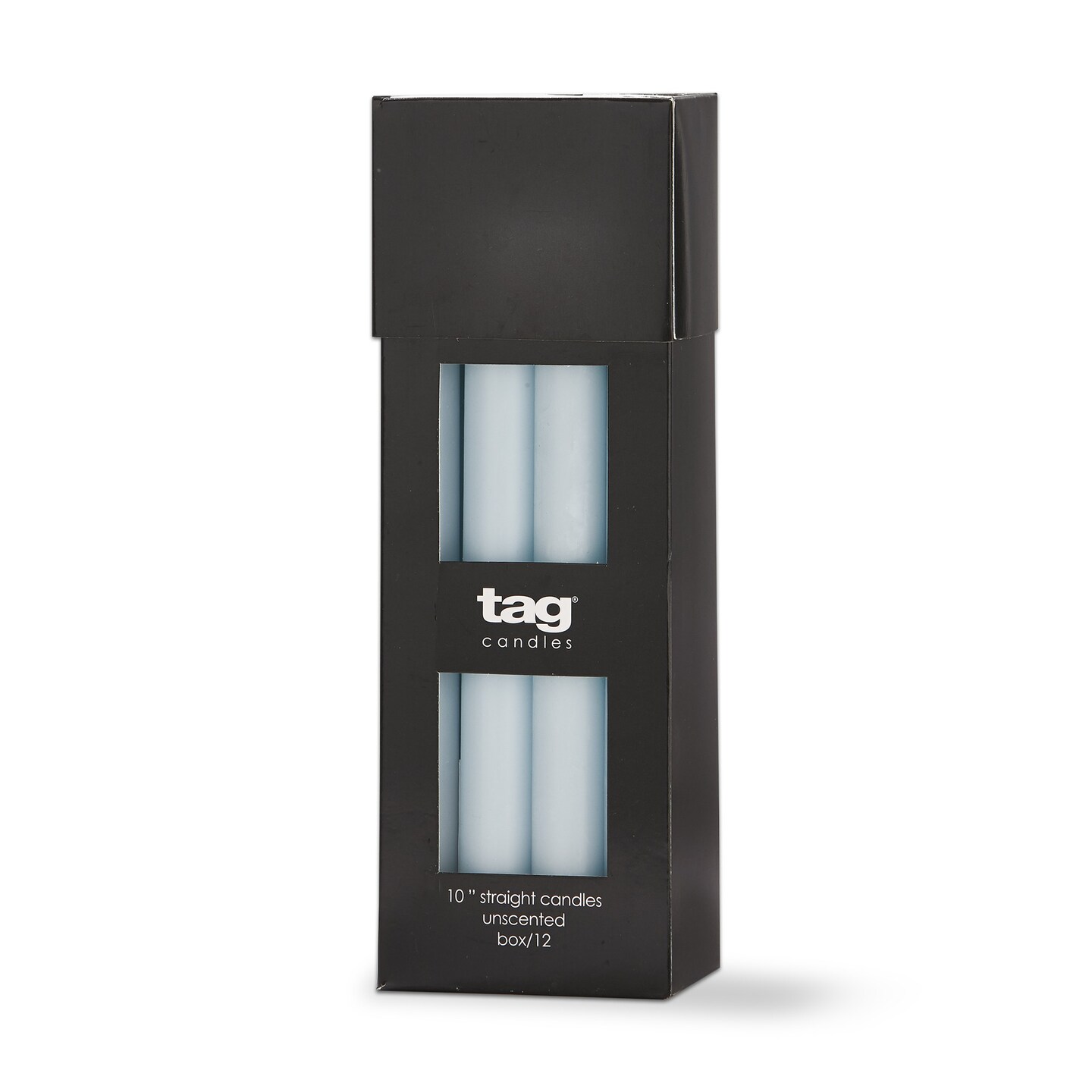 Color Studio 10&#x22; Straight Taper Unscented Smokeless Paraffin Wax Candle Light Blue, Burn Time 10 hrs. Set 12