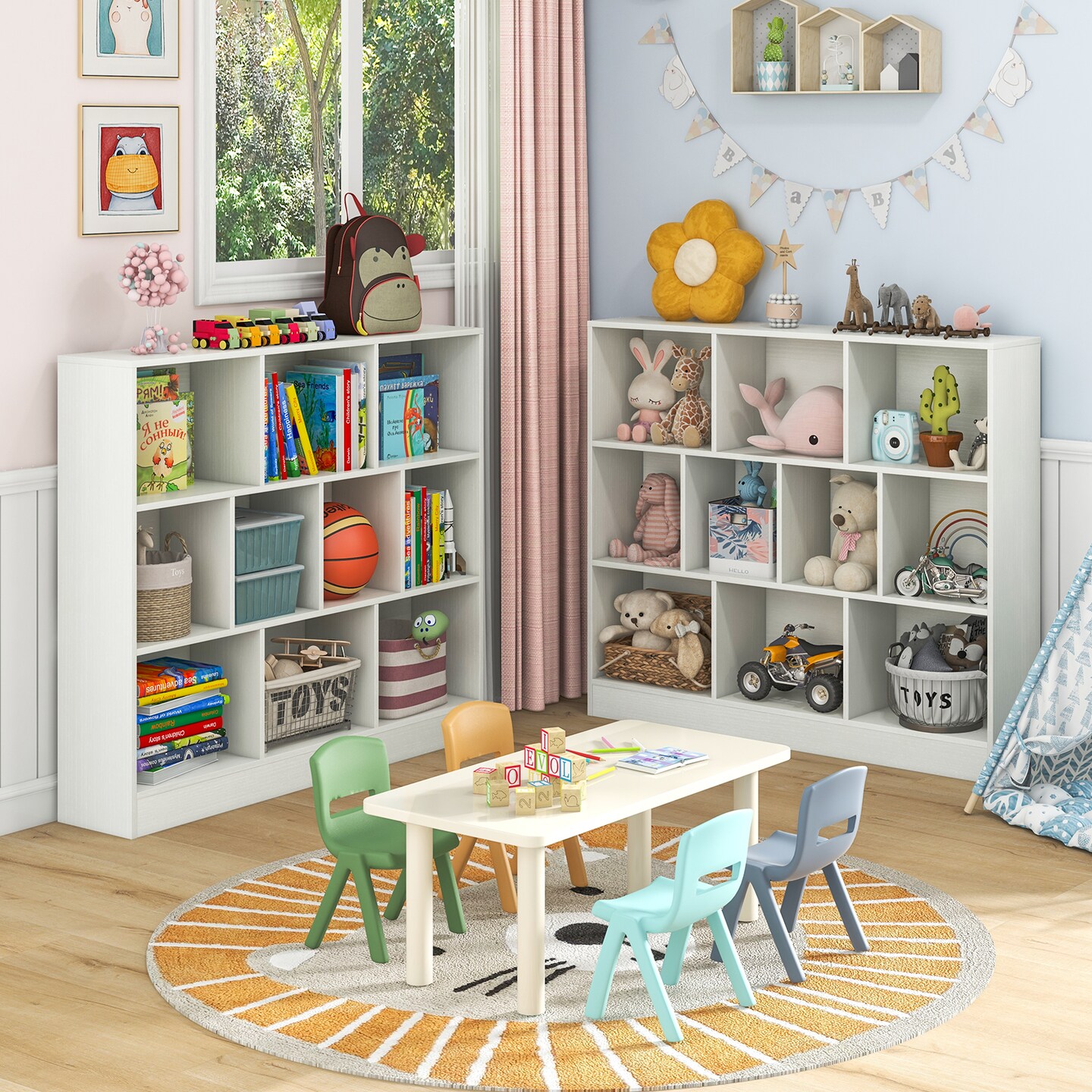 Wooden Toy Storage Organizer with 10 Cubes for Kids