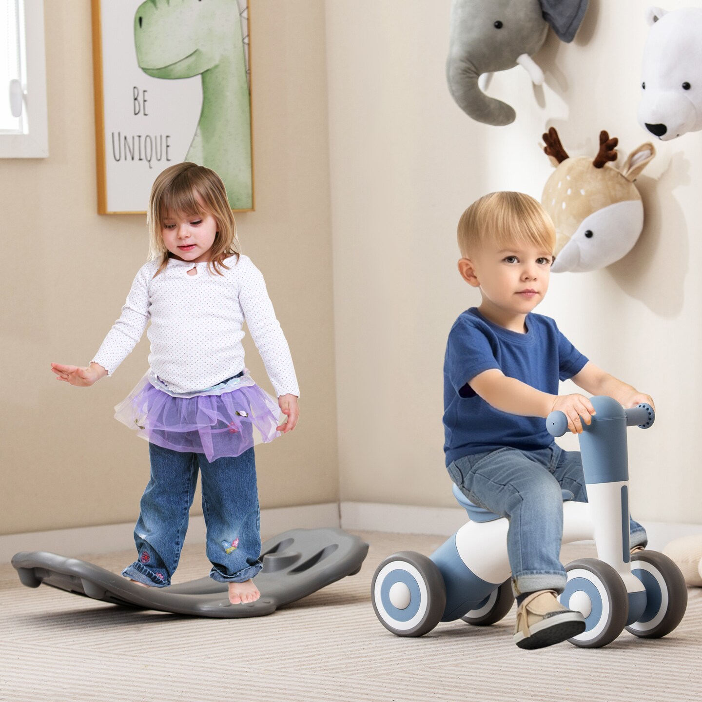 3-in-1 Kids Rocking Horse with Balance Board and Removable Seat - 16 L x 24 W x 18.5 H