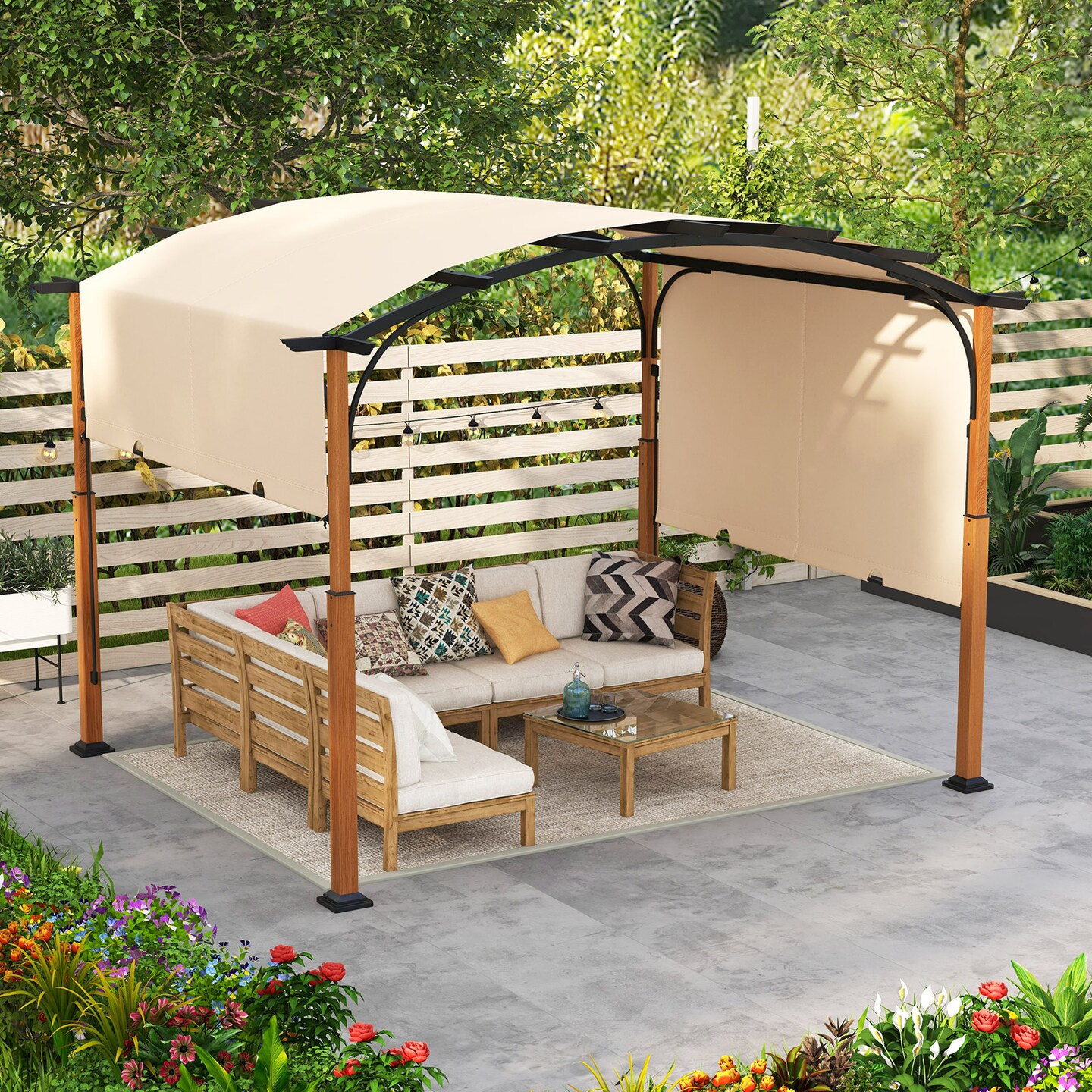 Outdoor Retractable Pergola with Retractable Canopy for Patio