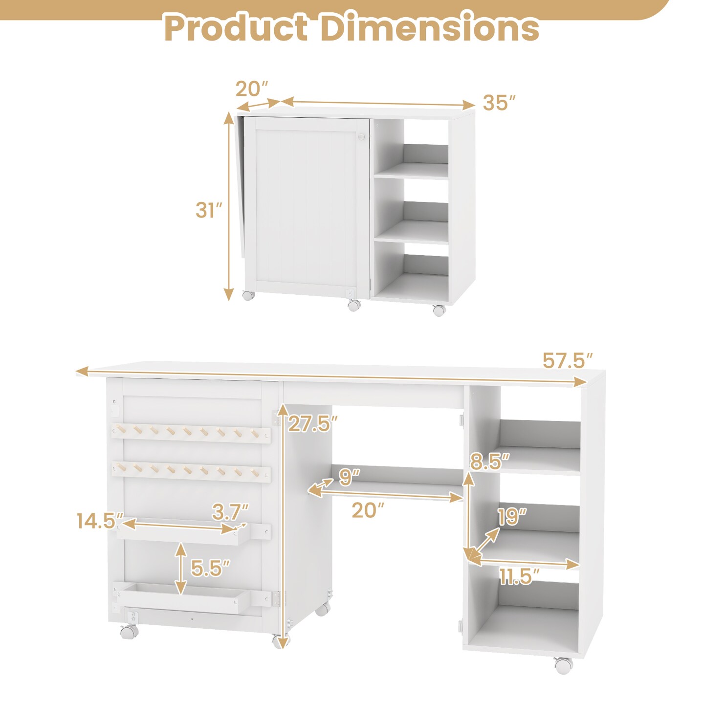 Multifunctional Folding Sewing Machine Craft Station with Storage Shelves for Easy Organization