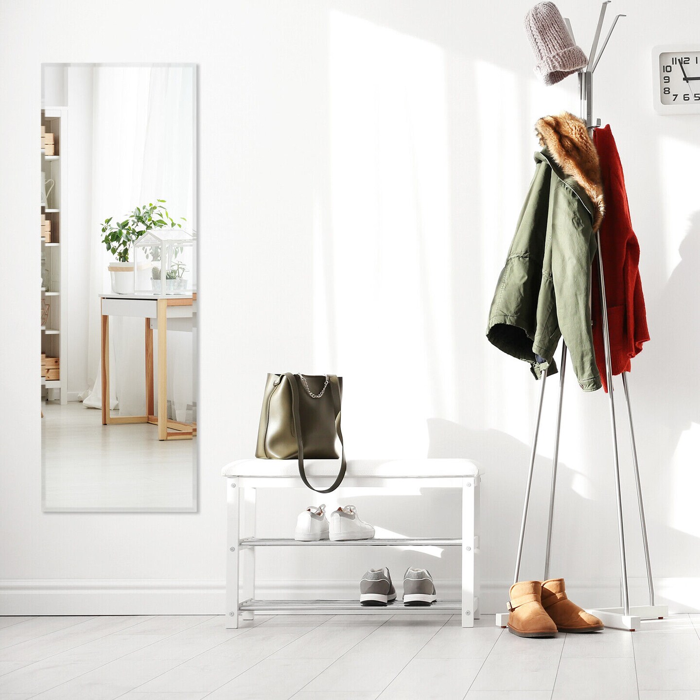 Silvery Wall Mounted Mirror Rectangle Glass Mirror For Bedroom Entryway Bathroom 43x15 Inch