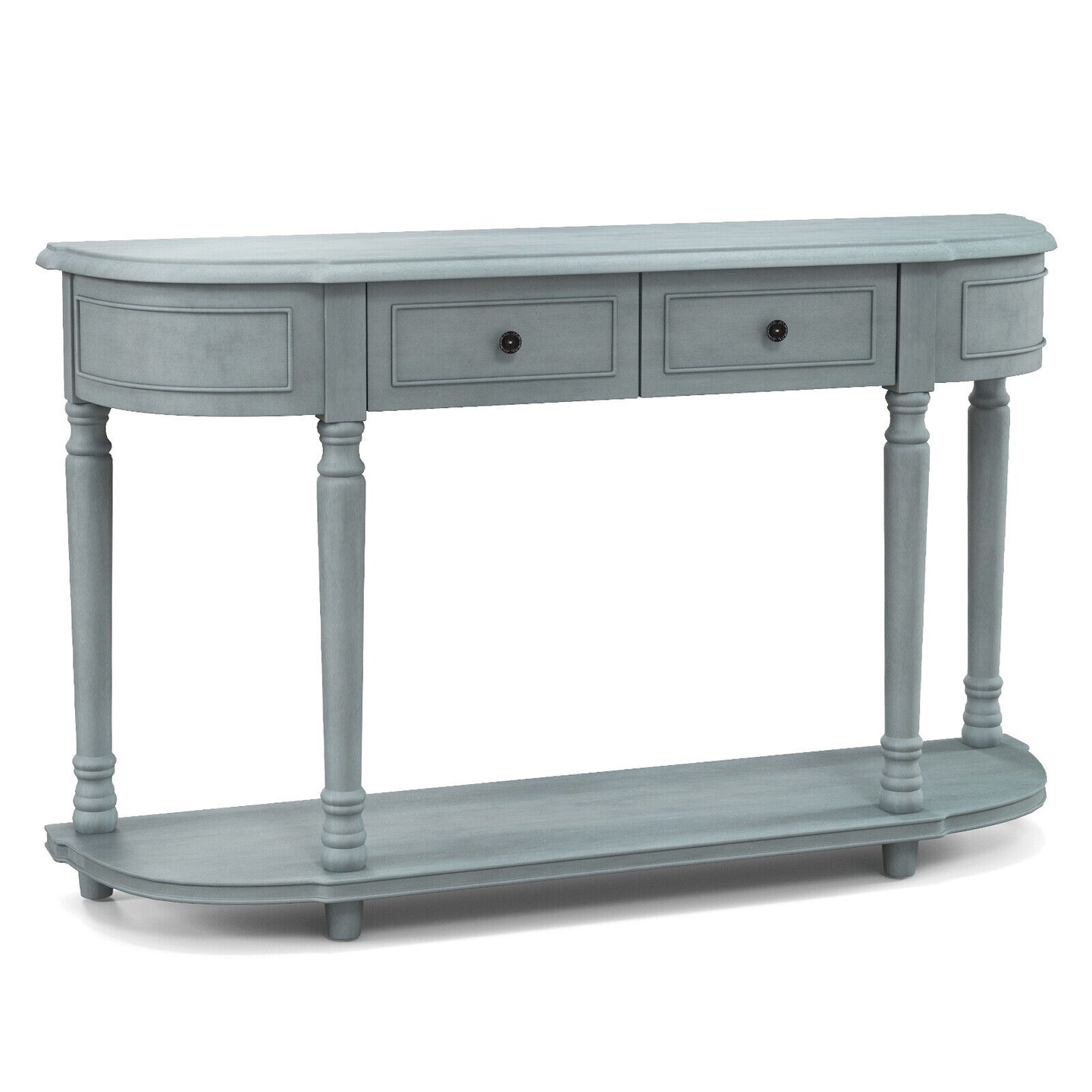 52&#x22; Retro Console Table with 2 Drawers and Open Shelf Entryway Sofa Table-Blue