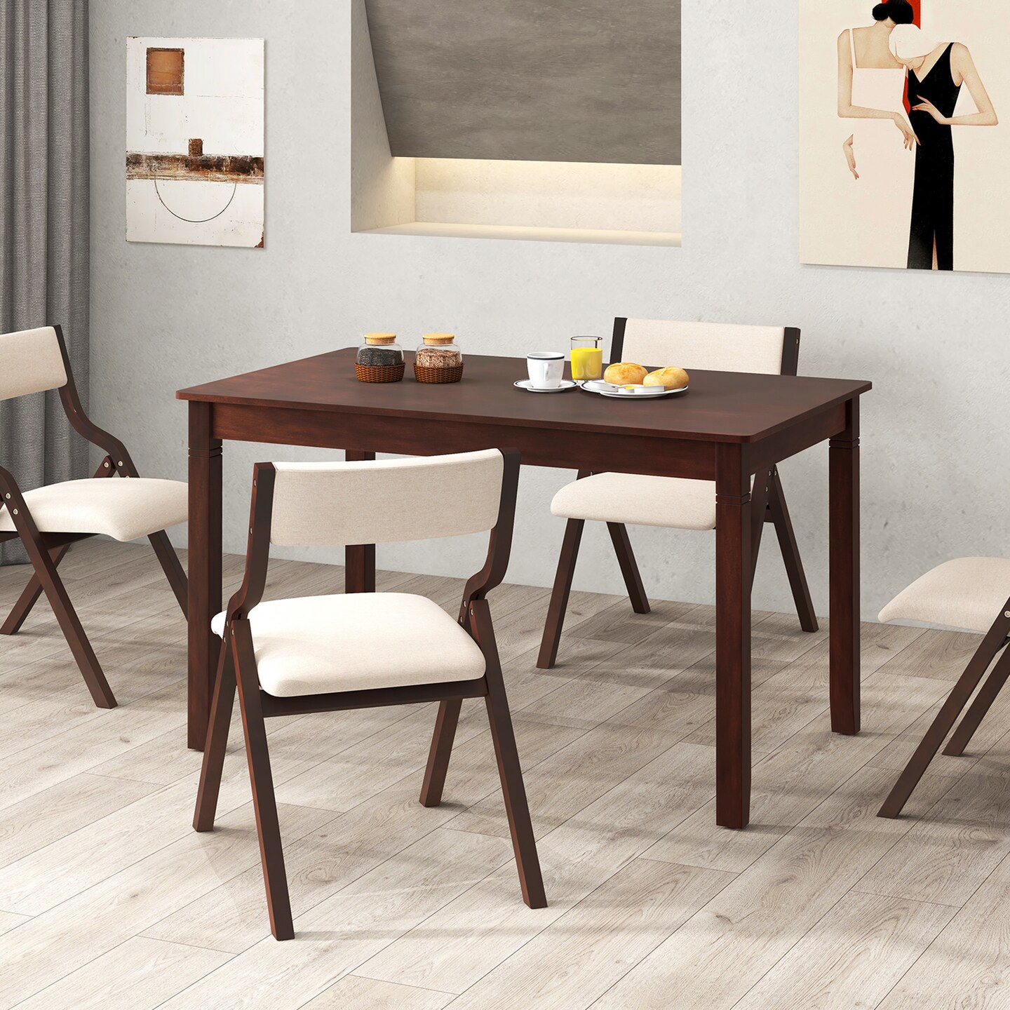 48-Inch Wooden Dining Table for 4 People Rectangular Kitchen Table with Rubber Wood Legs
