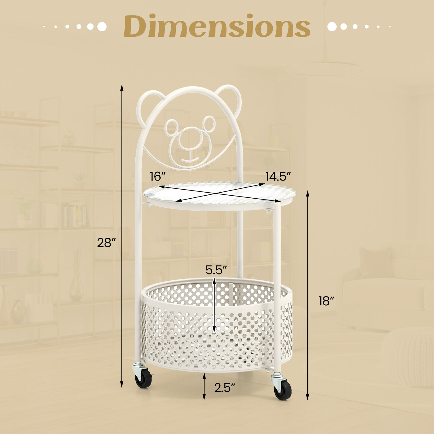 Modern Sofa Side Table on Lockable Wheels for Any Room - 16" x 14.5" x 28"(L x W x H)