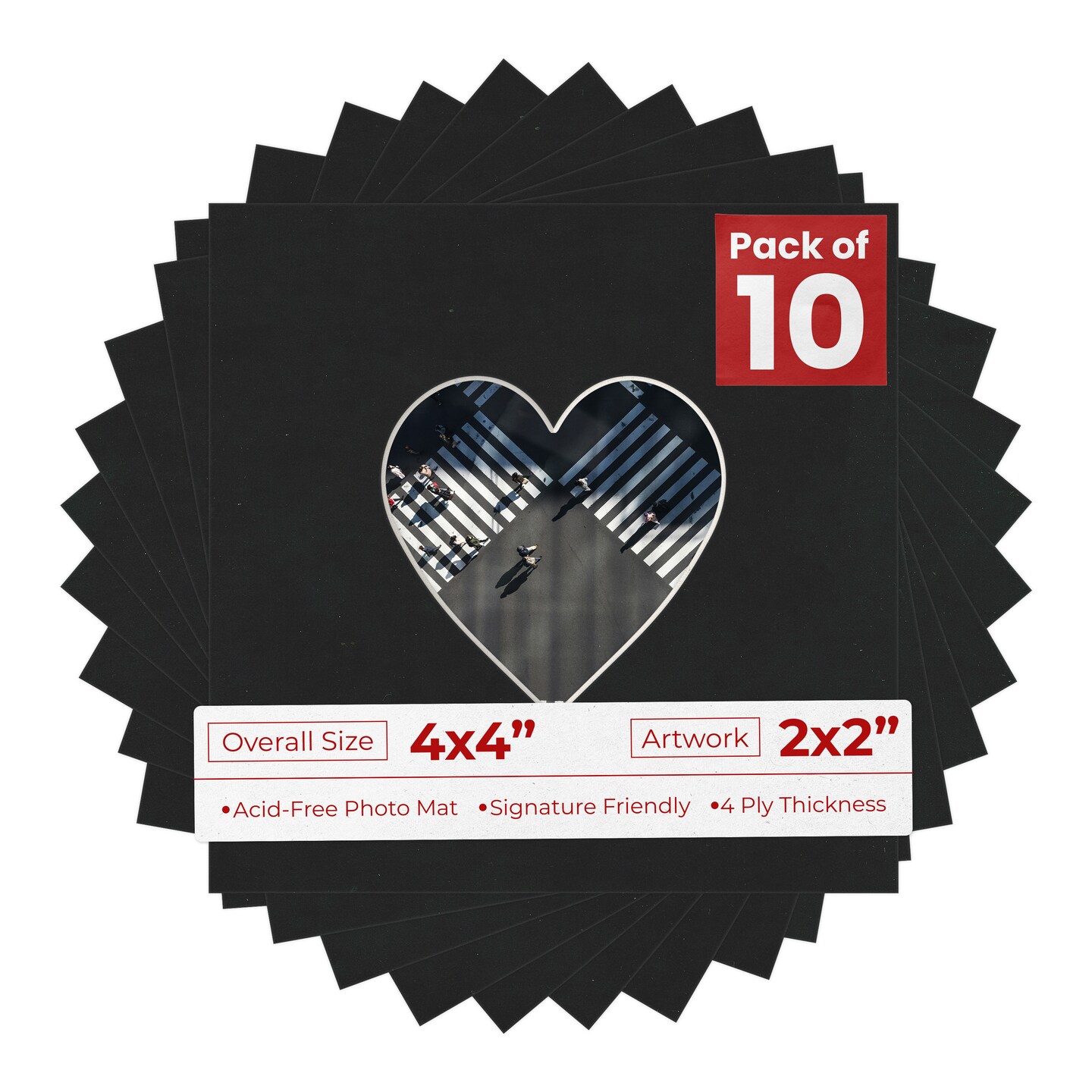 Black Suede Mat Board for 4x4 Inch Frames - Heart Opening for 2x2 ...