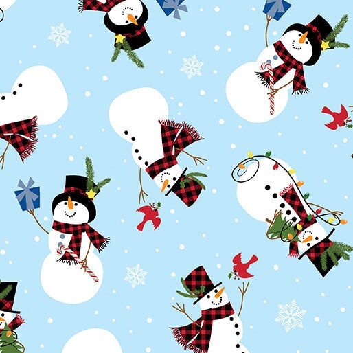 Benartex Christmas Jolly Snowmen on Light Blue 100% Cotton Fabric Price per Yard
