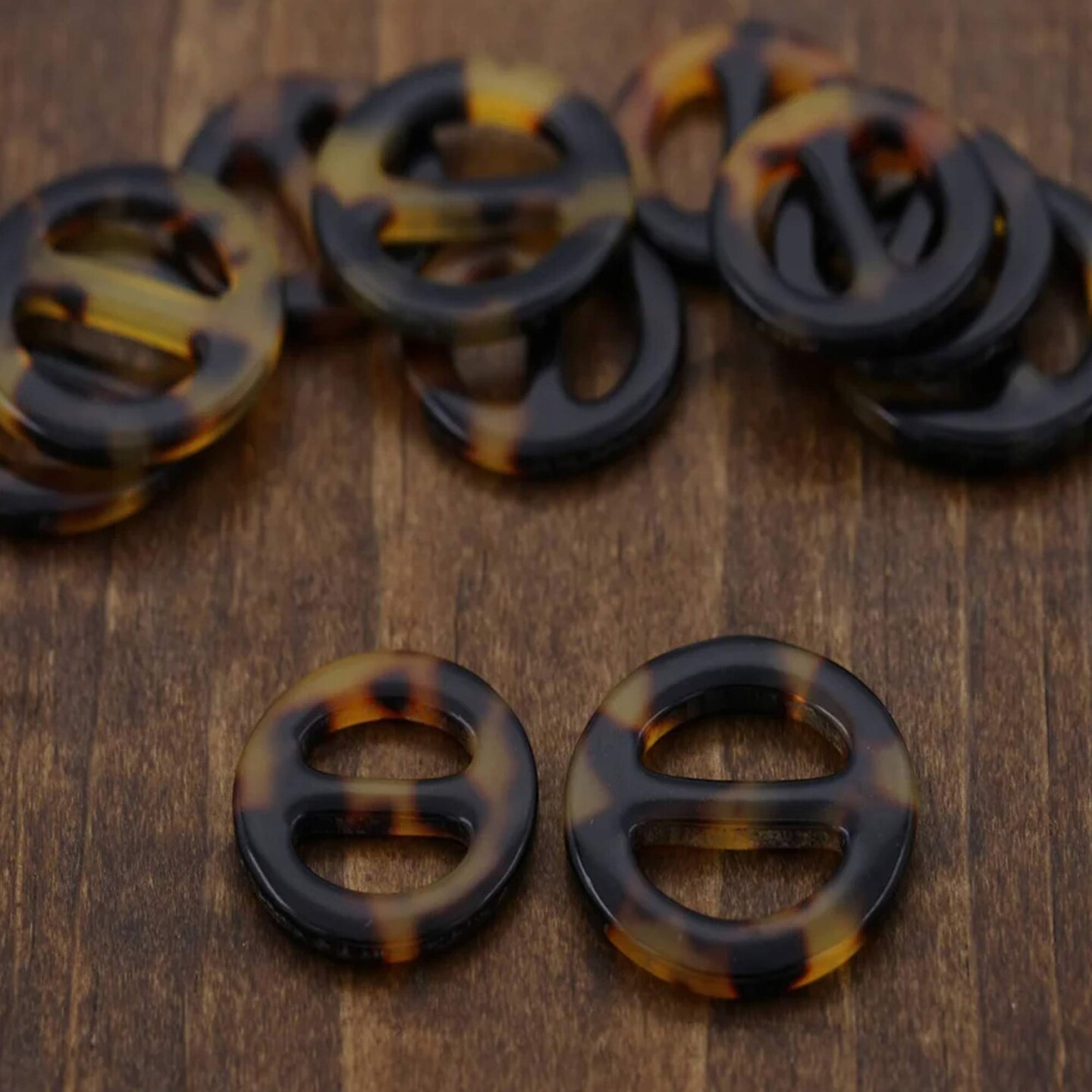 4 Pieces Brown Plastic Round Slider Buckle for Accessories Small 15mm Tortoise Hardware
