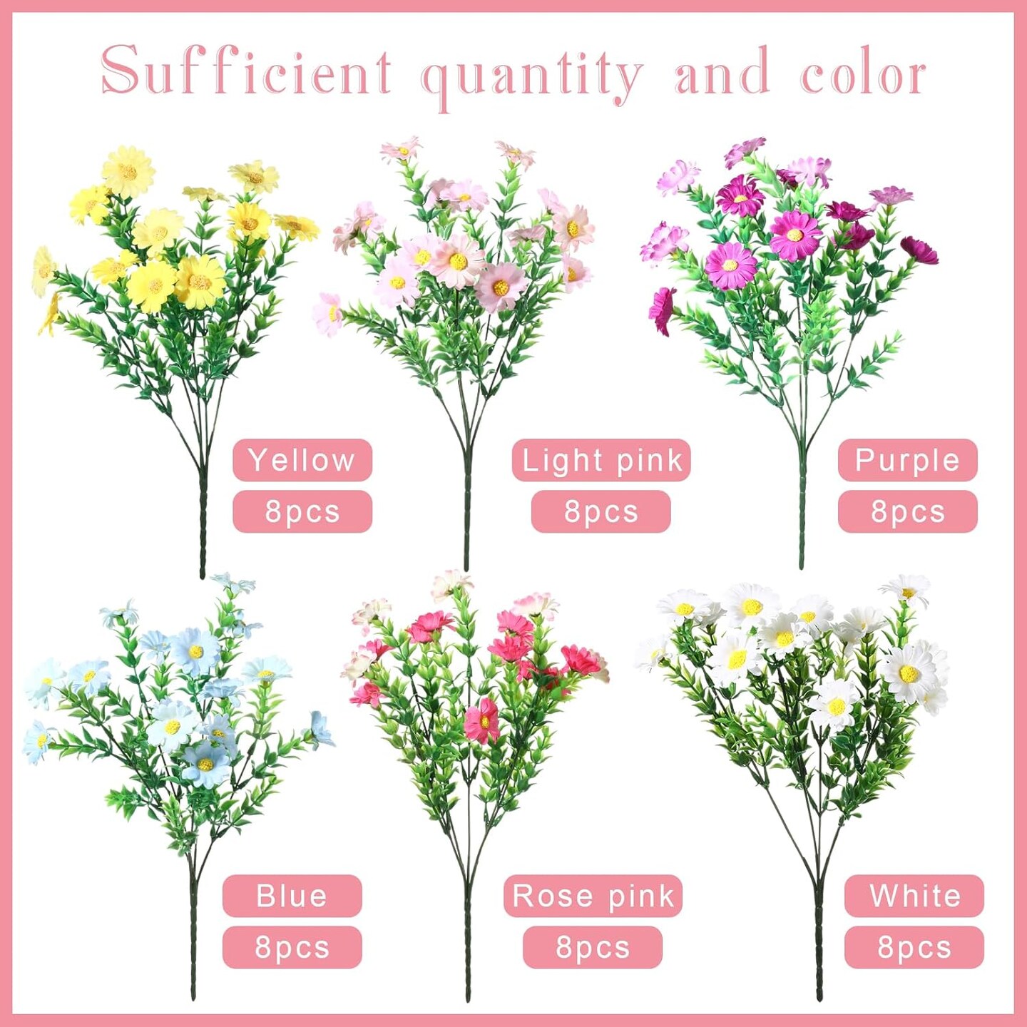48 Bundles Artificial Daisies Plastic Flowers Outdoor