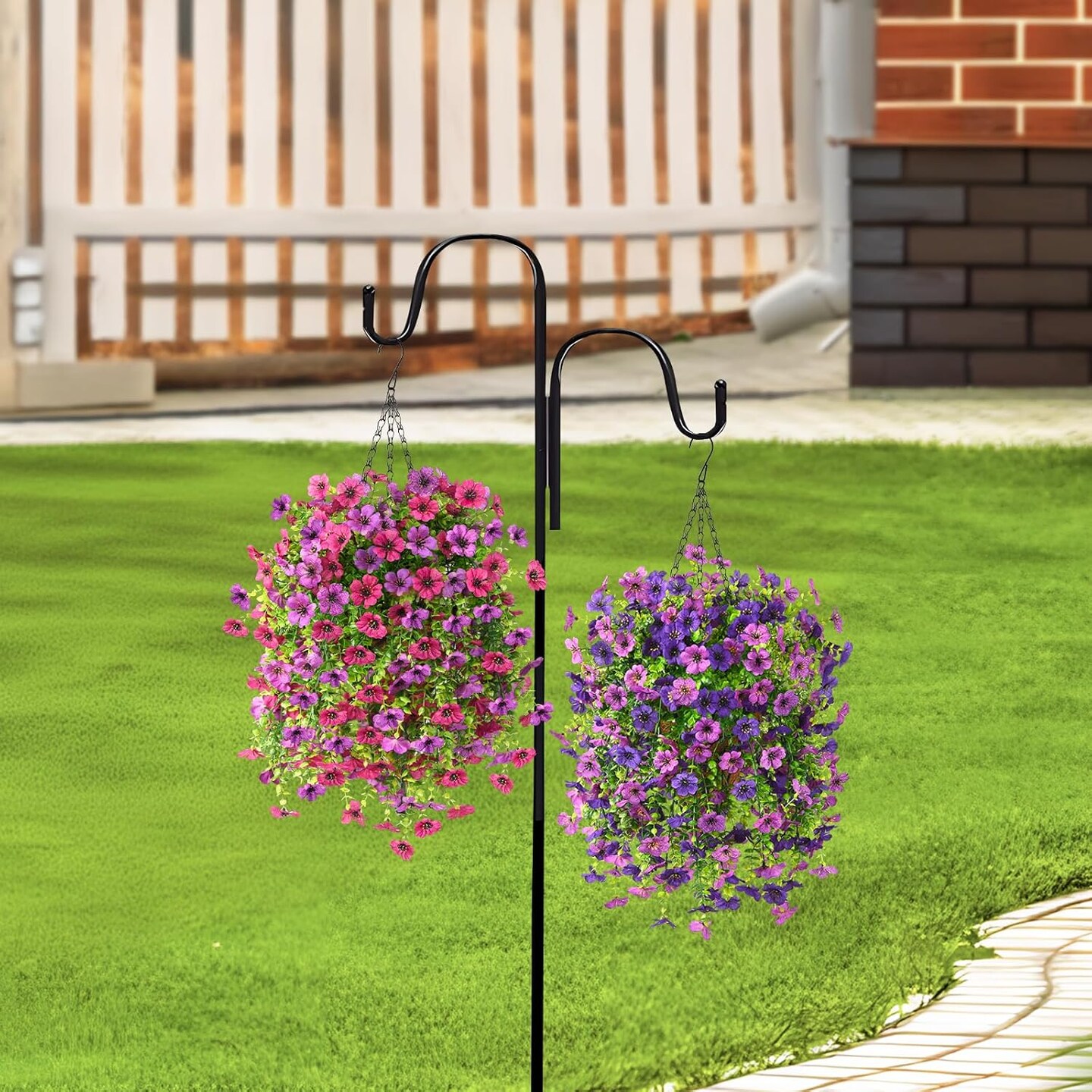 Artificial Fake Hanging Plants Flowers Baskets for Outdoor Outside Spring Decor