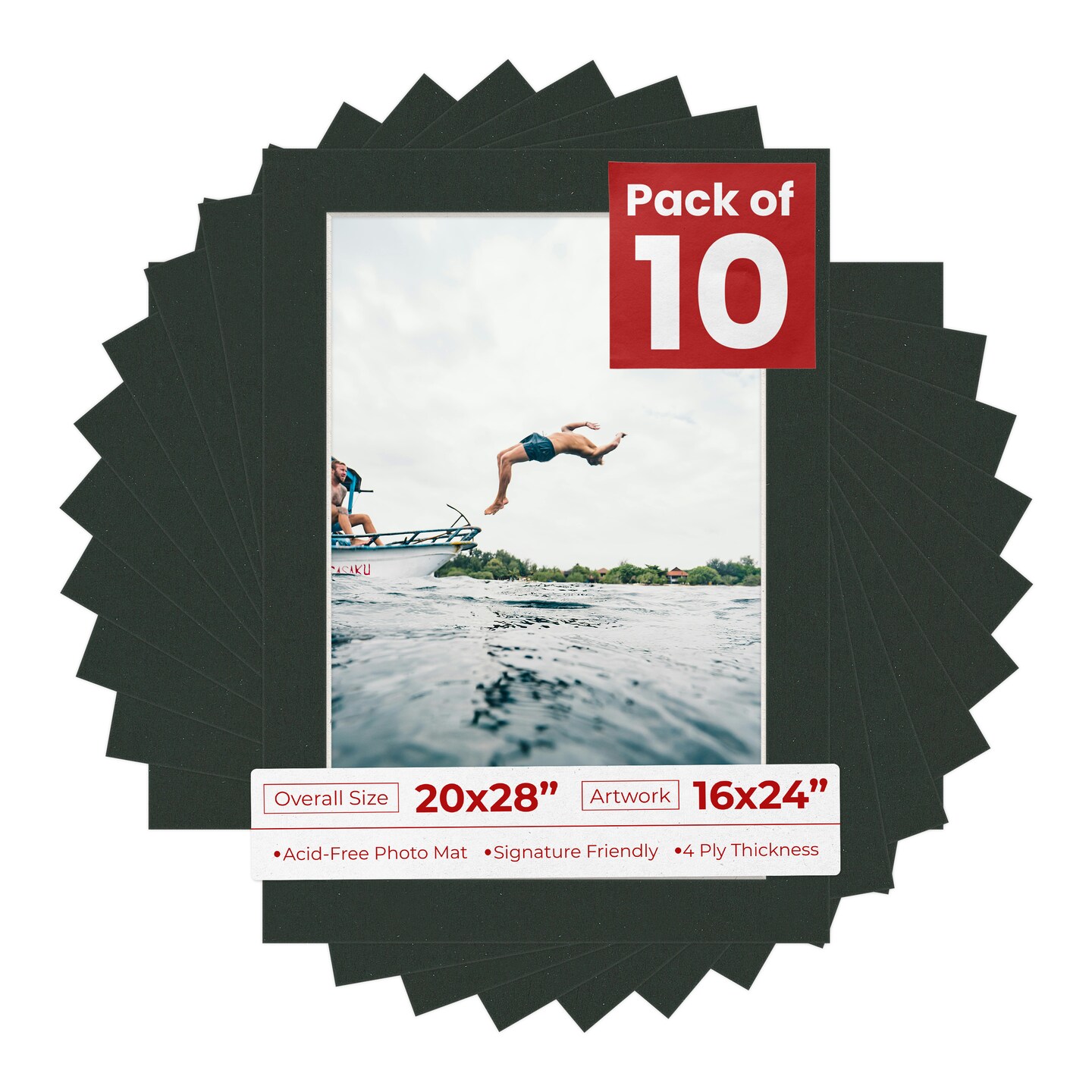 Textured Black Mat Board for 20x28 Frames - Fits 16x24 Photos