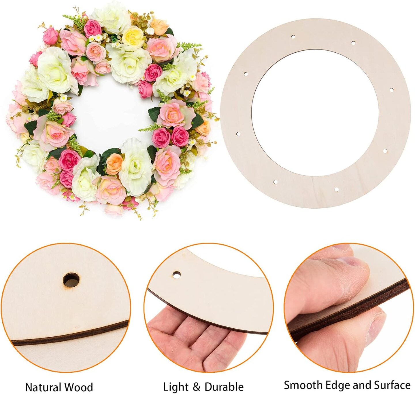 12 Pcs Wooden Wreath Frames for Crafts Unfinished Wooden Craft Floral Hoop Rings DIY Garland Wood Hanging Decorations for DIY Holiday Wreath Wall Home Craft Decor,12 Inch