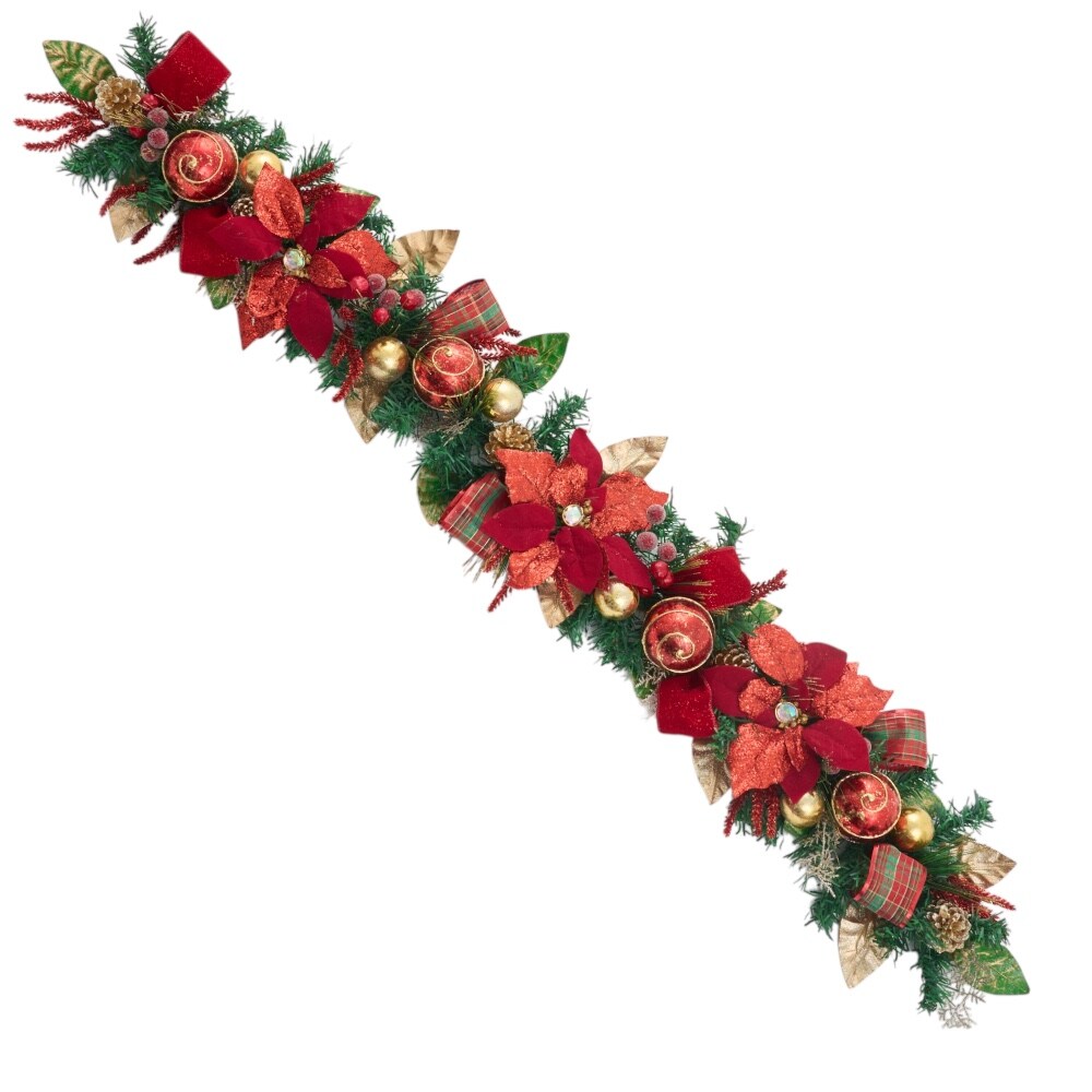Poinsettia Garland - Red - Christmas Decorated Garland