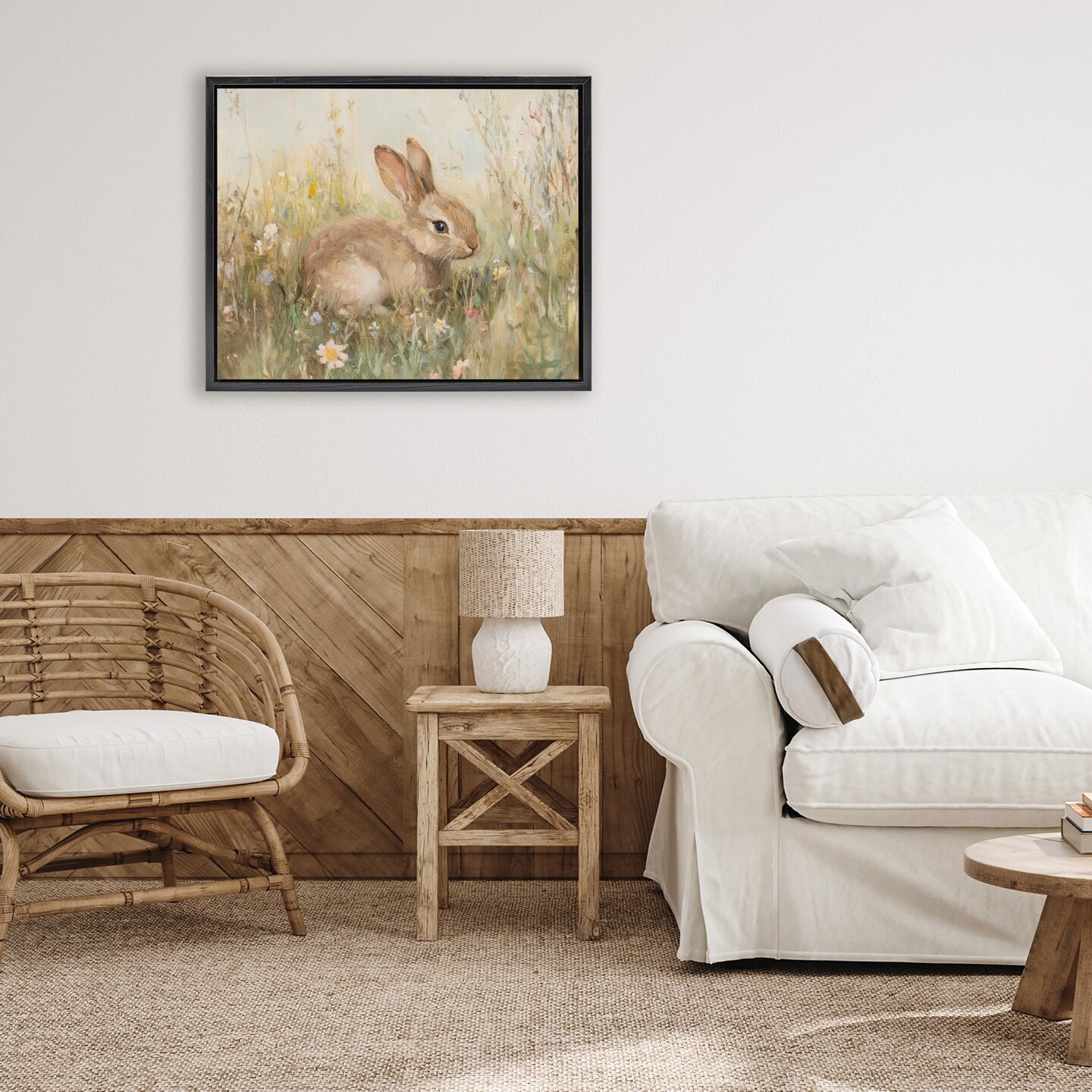 Stupell Industries Brown Bunny in Flower Meadow Floating Frame, design by Petal Prints Design