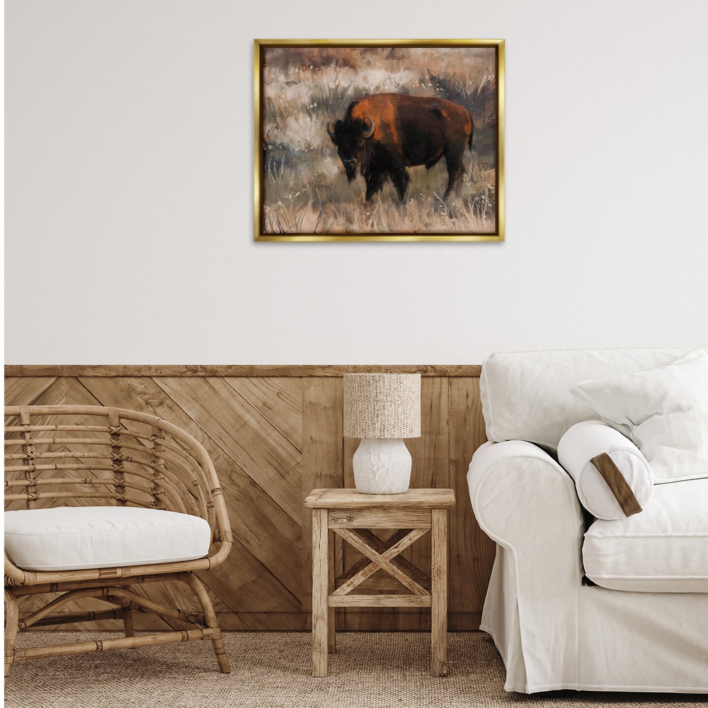 Stupell Industries Bison on the Range Floater Framed Canvas Wall Art Design by Nina Blue