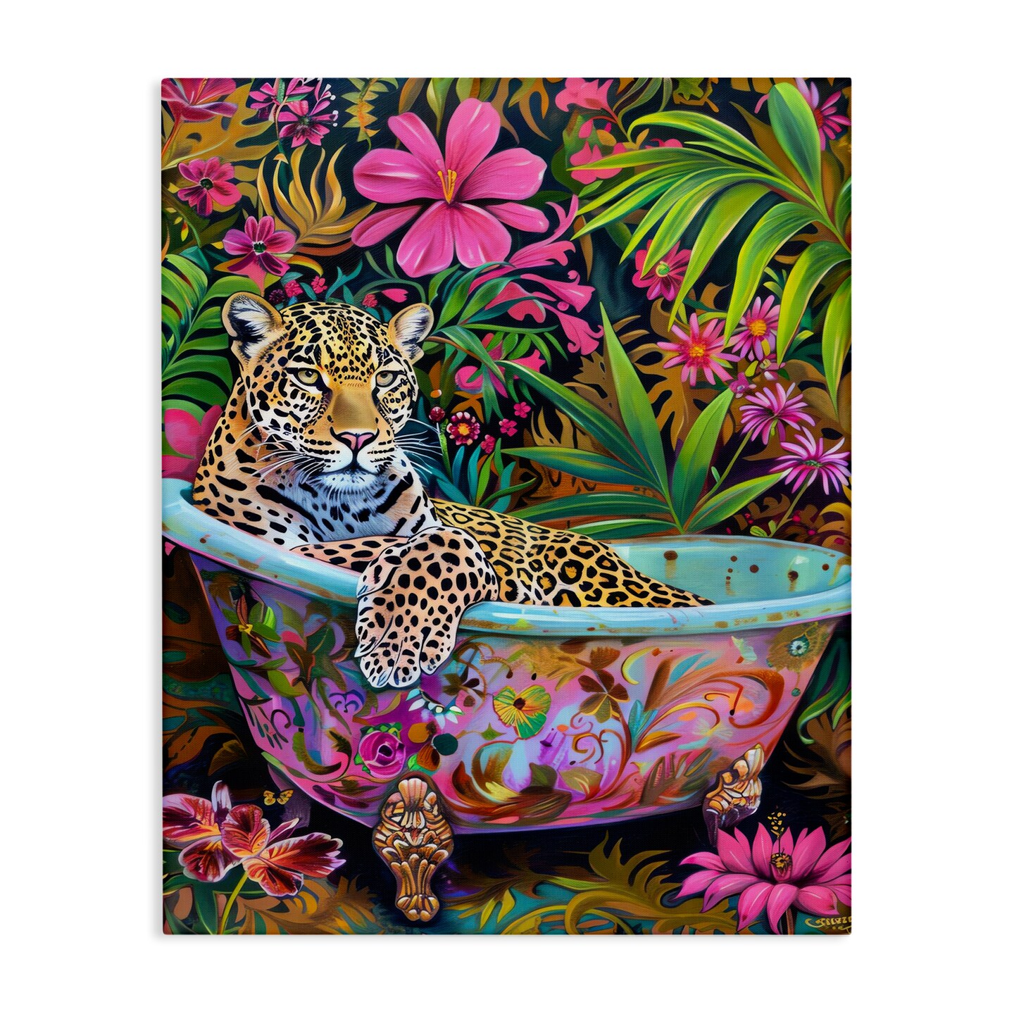 Stupell Industries Tropical Rainforest Leopard Tub Canvas Wall Art Design by LSR Design Studio