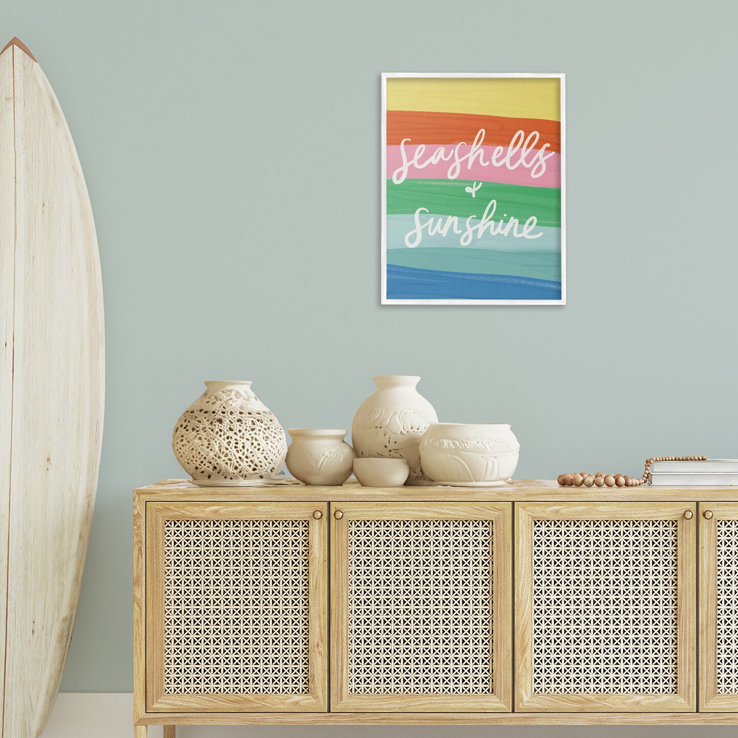 Stupell Industries Seashells & Sunshine on Rainbow Framed Giclee Wall Art Design by Amanda Houston