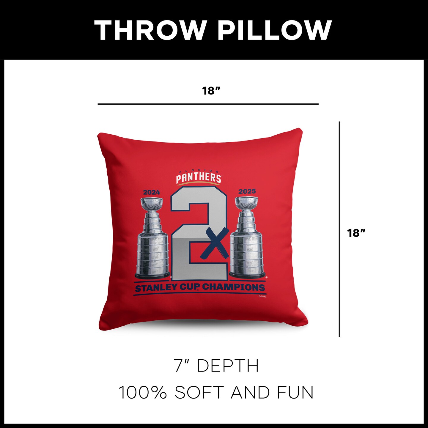 NHL Florida Panthers 2025 Stanley Cup Champs Stake 18 Inch Throw Pillow