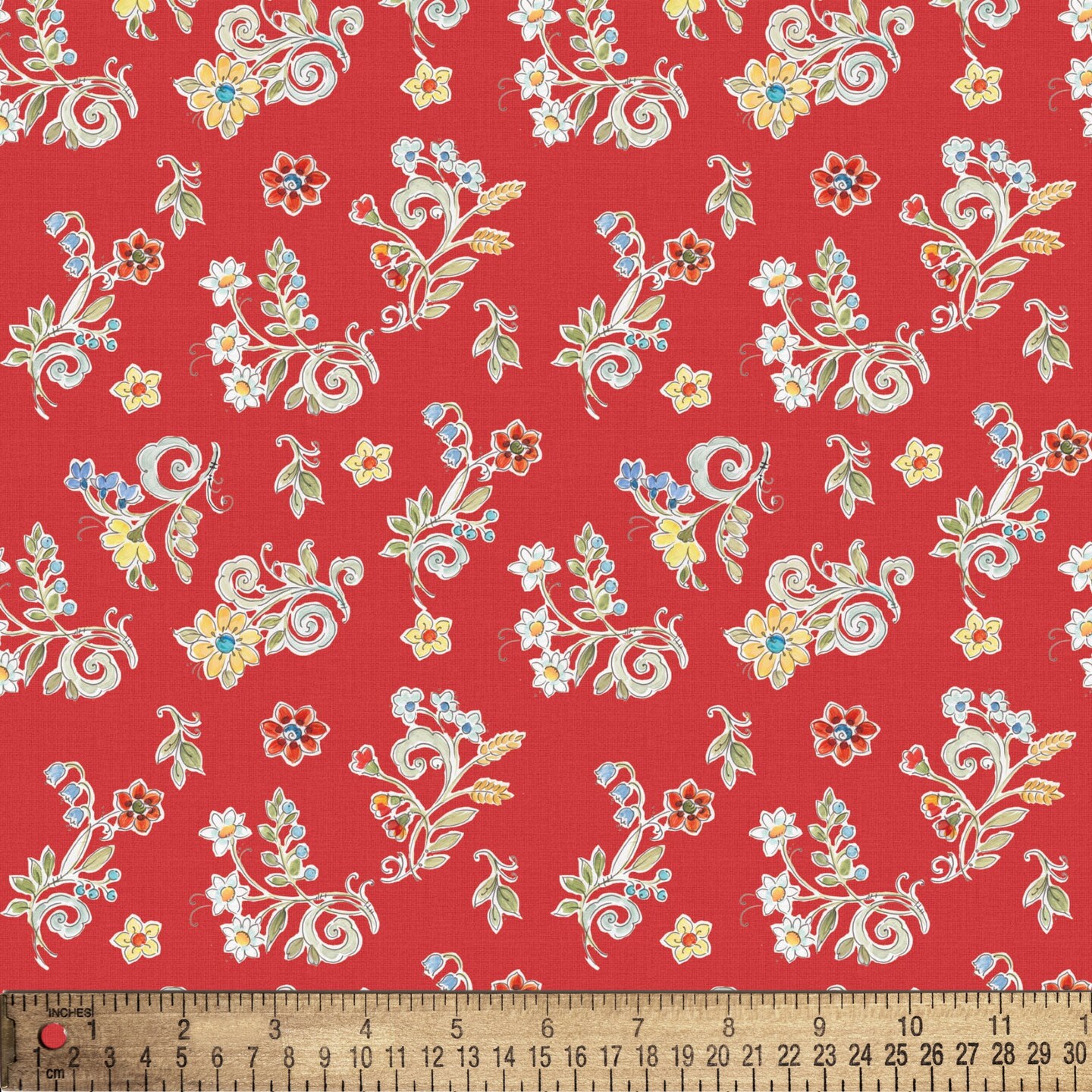 DAVID TEXTILES MORNING BLOOM DITSIES RED COTTON 1 YD CUT