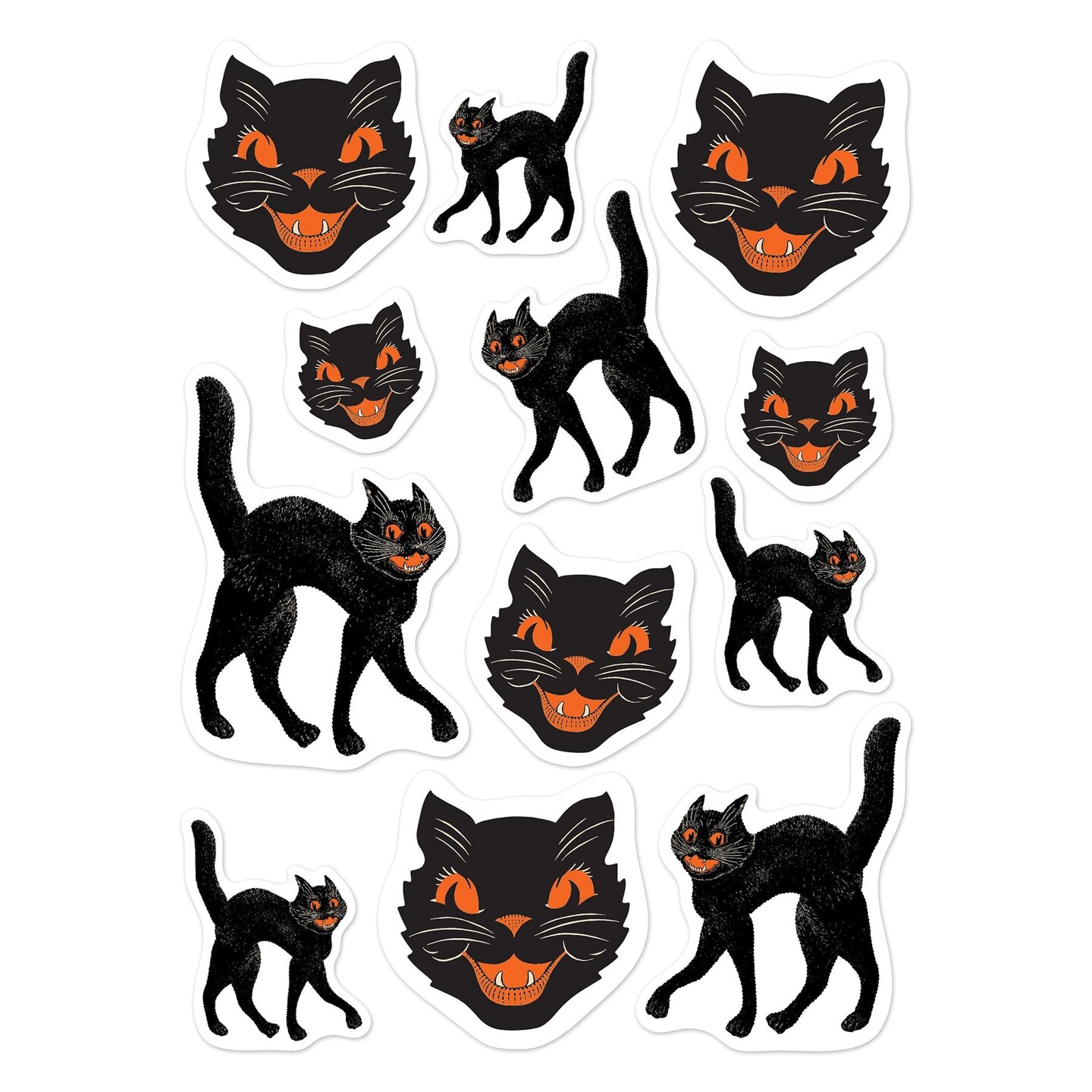 12 Packs Beistle Vintage Halloween Black Cat Stickers 4/Pack
