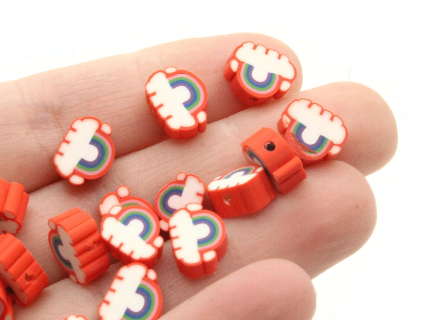 30 10mm Rainbow and Cloud Polymer Clay Multicolor Beads