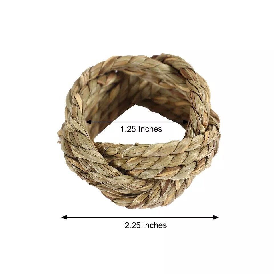 4 Natural Braided Jute Burlap Napkin Rings Dining Table Decorations Supplies