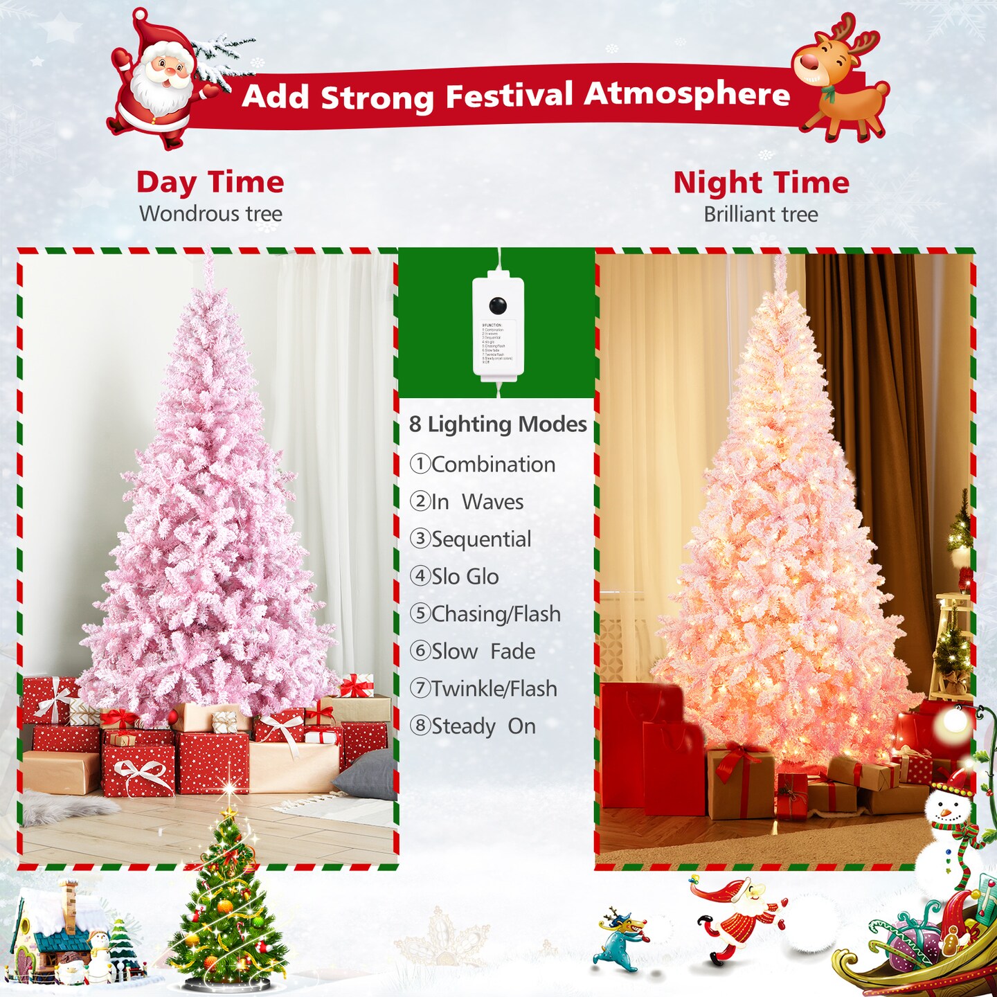 7.5 Feet Pink Flocked Christmas Tree with Folding Metal Stand