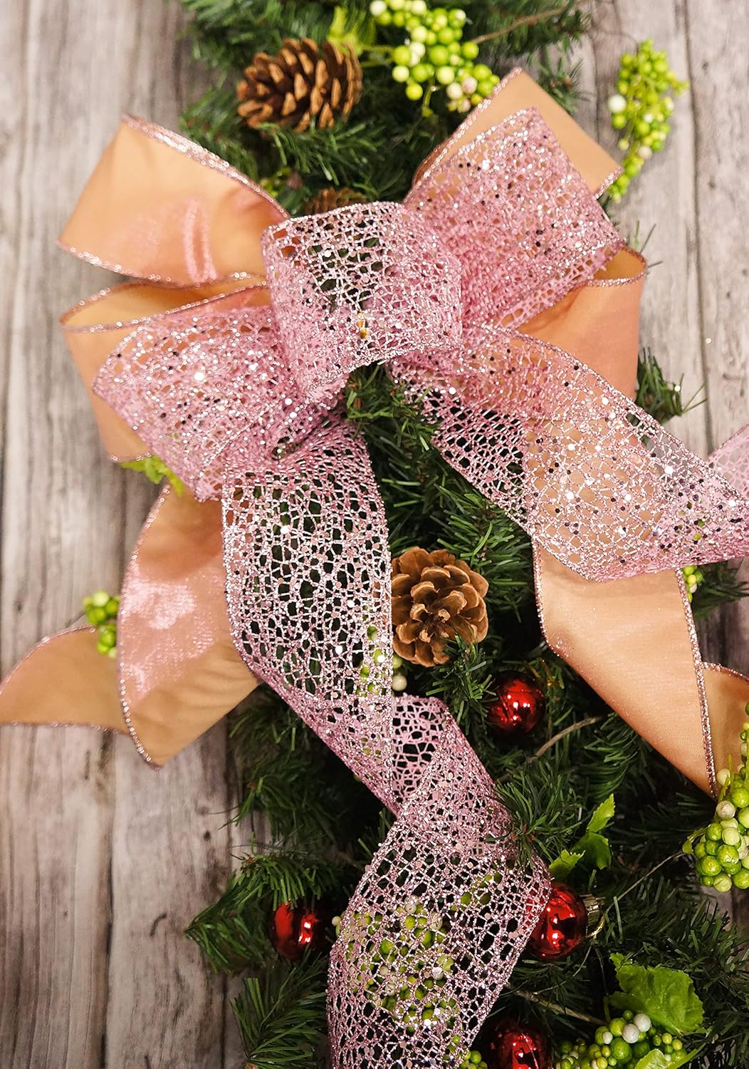 Sparkling Glitter Mesh Wired Ribbon Yards Rose Gold for Christmas Home Decor Bow Gift Wrapping DIY Crafts Wreath