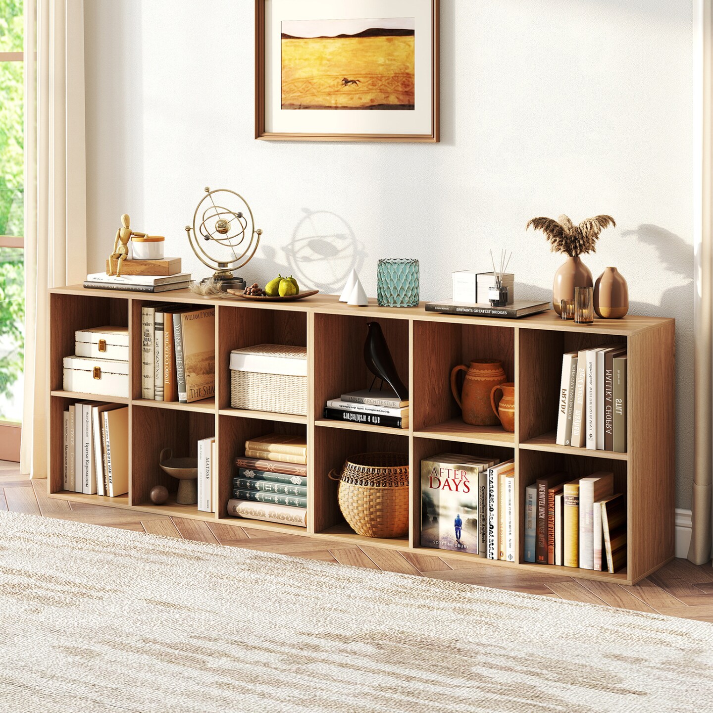Modern 6 Cube Storage Bookcase Organizer, 3 Tier Wooden Display Shelf with Large Cubes for Books, Toys & Decor, Freestanding Storage Unit for Home Office Use