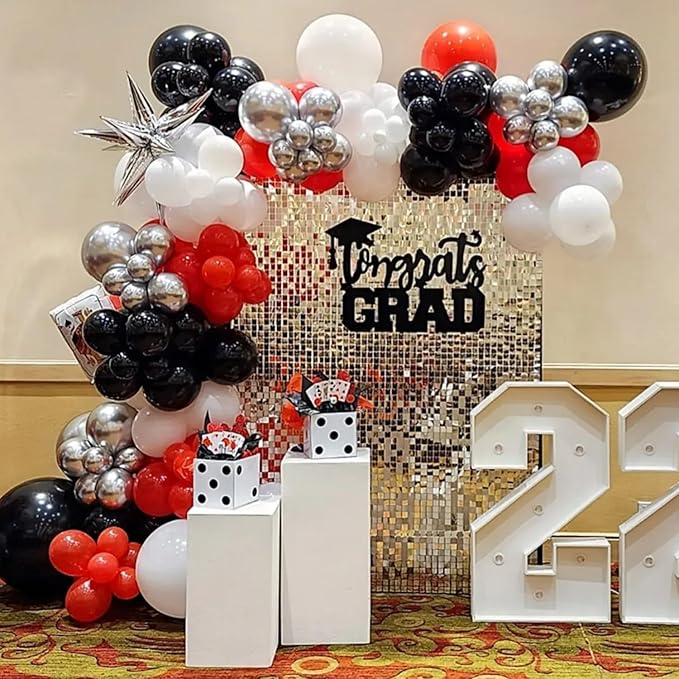 139Pcs Red and Black Balloon Arch Garland Kit for Graduation Party Decorations,Red Black White Silver Confetti Explosion Star Balloons for Class of 2026 Congrats Grad Celebrations Birthday Supplies