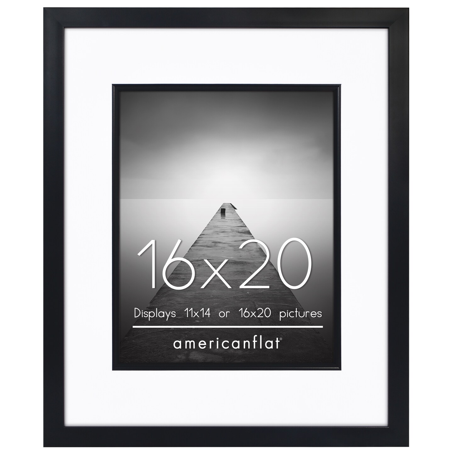 Americanflat 16x20 Picture Frame with Decorative Inner Mat Accent - Use as 11x14 photo frame with the Mat or as 16x20 frame without the Mat - Statement Frame with Polished Plexiglass