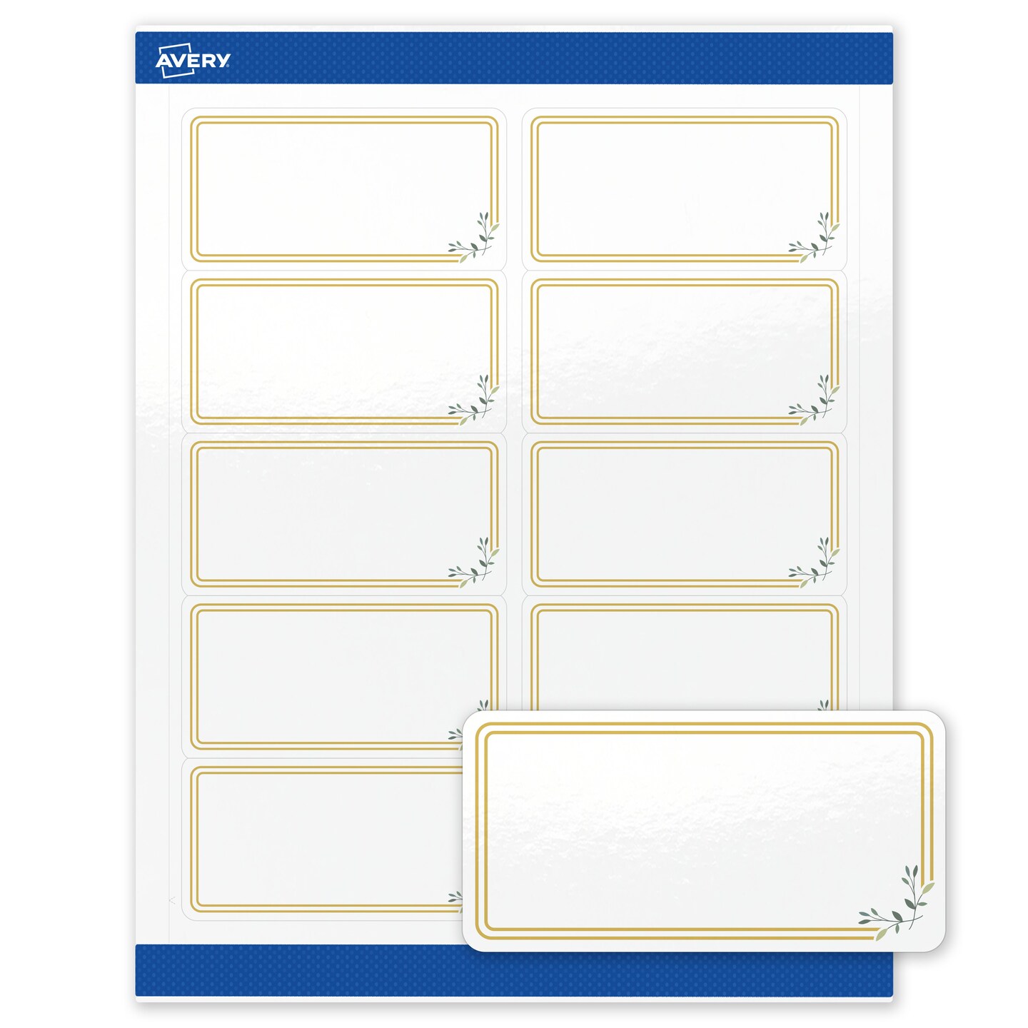 Avery Printable Shipping Labels, 2" x 4", Glossy White with Gold Double Border Florals Design, Permanent Adhesive, Laser & Inkjet Compatible, 10 Total, Great for Shipping, Branding, and Weddings