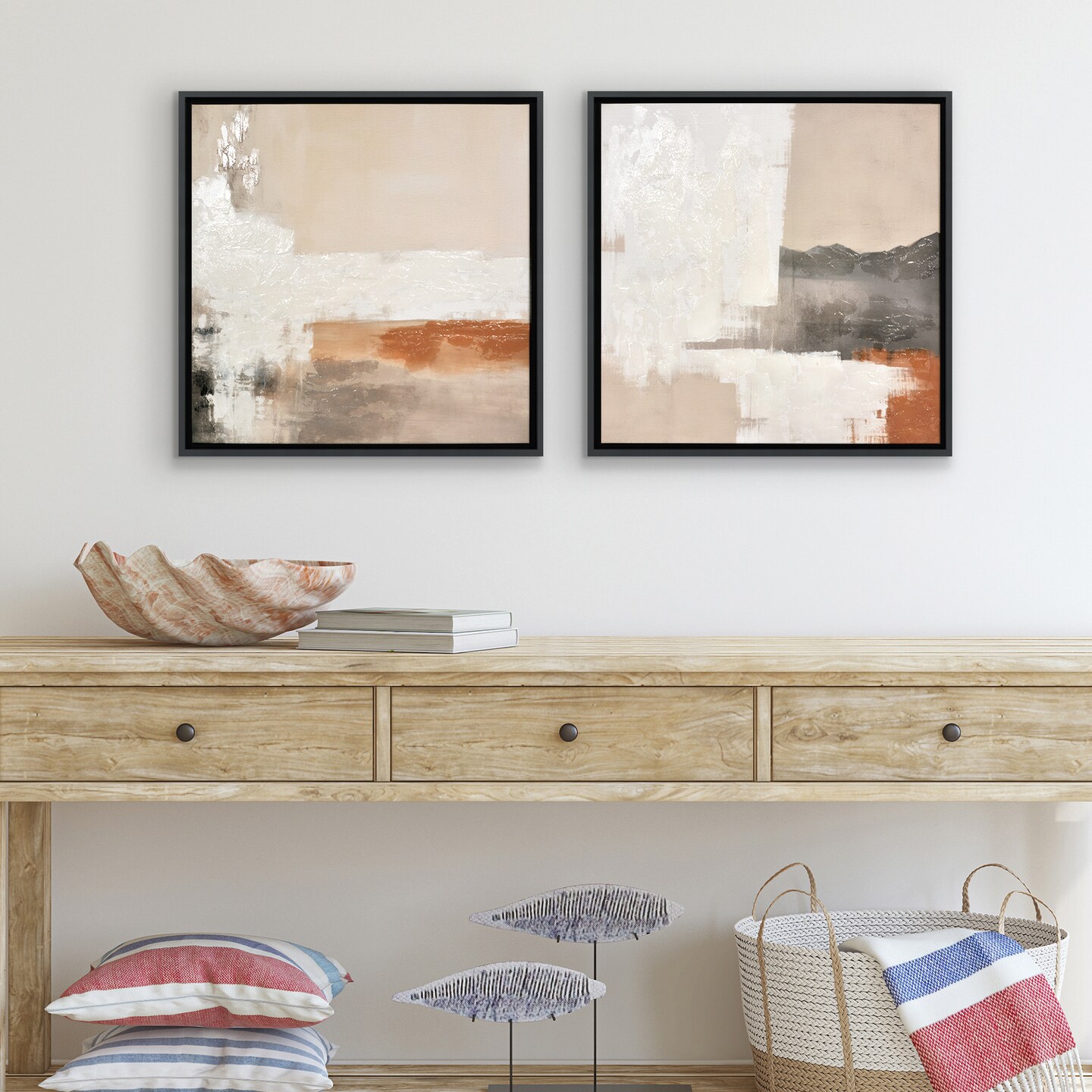 Americanflat Abstract Canvas Wall Art with Hand-Painted Accents - Set of 2 - Beige, Brown, Grey and White