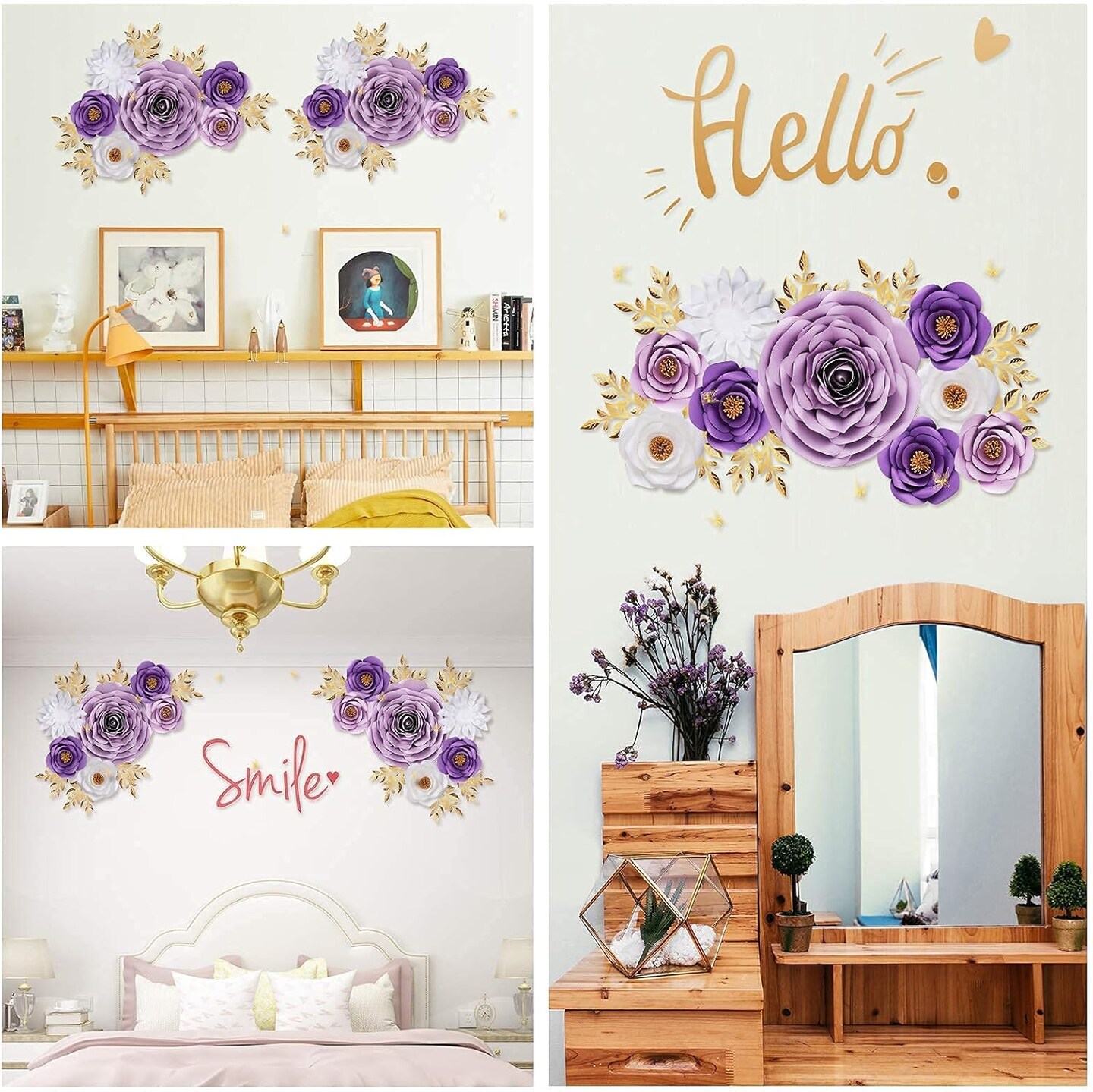 Giant Purple Paper Roses &#x2013; Floral Wall Decor for Baby Shower, Nursery &#x26; Party Backdrop (Purple)