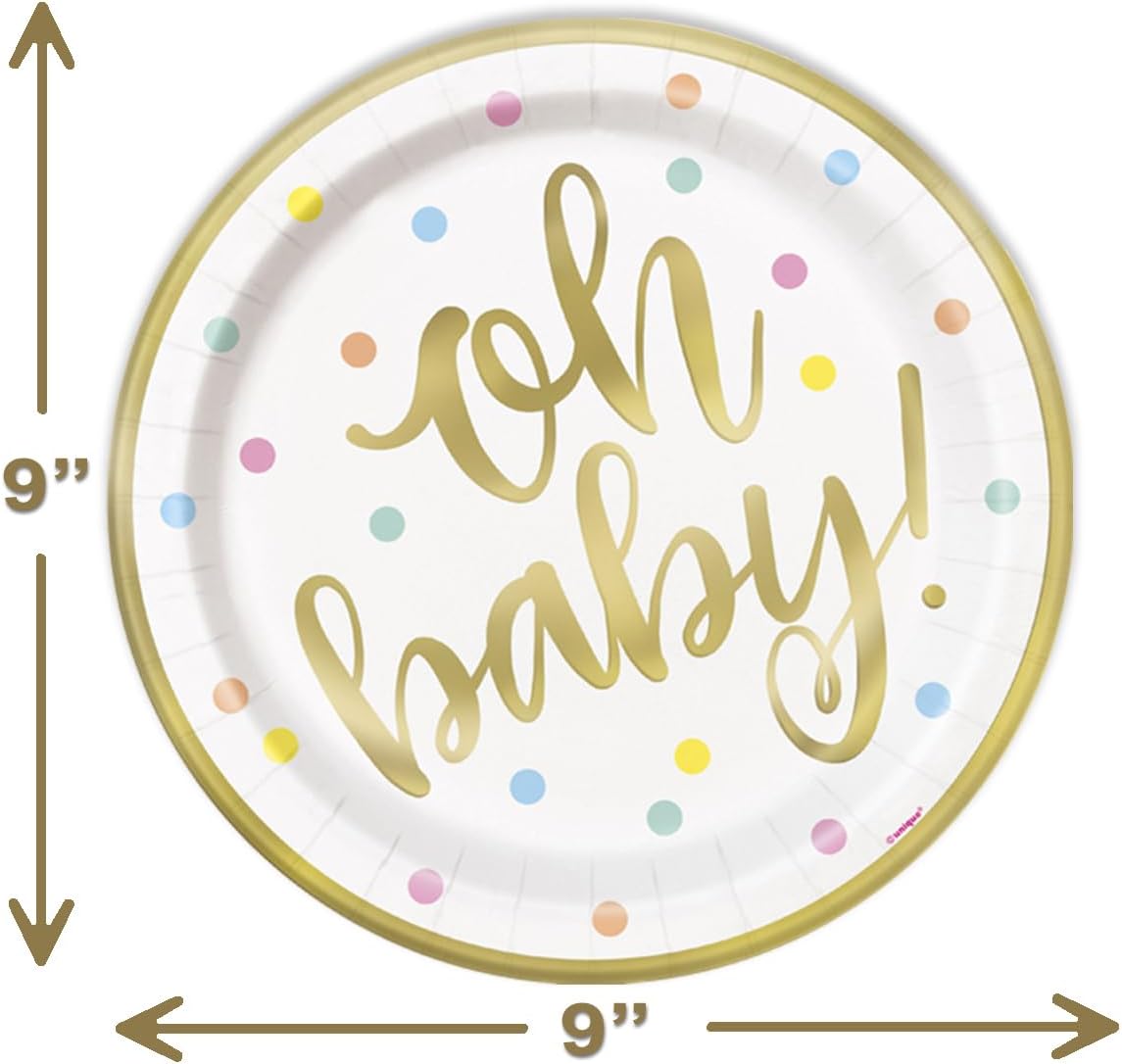 Oh Baby Lunch Plates and Napkins - Elegant Gold and White Baby Shower Disposable Set