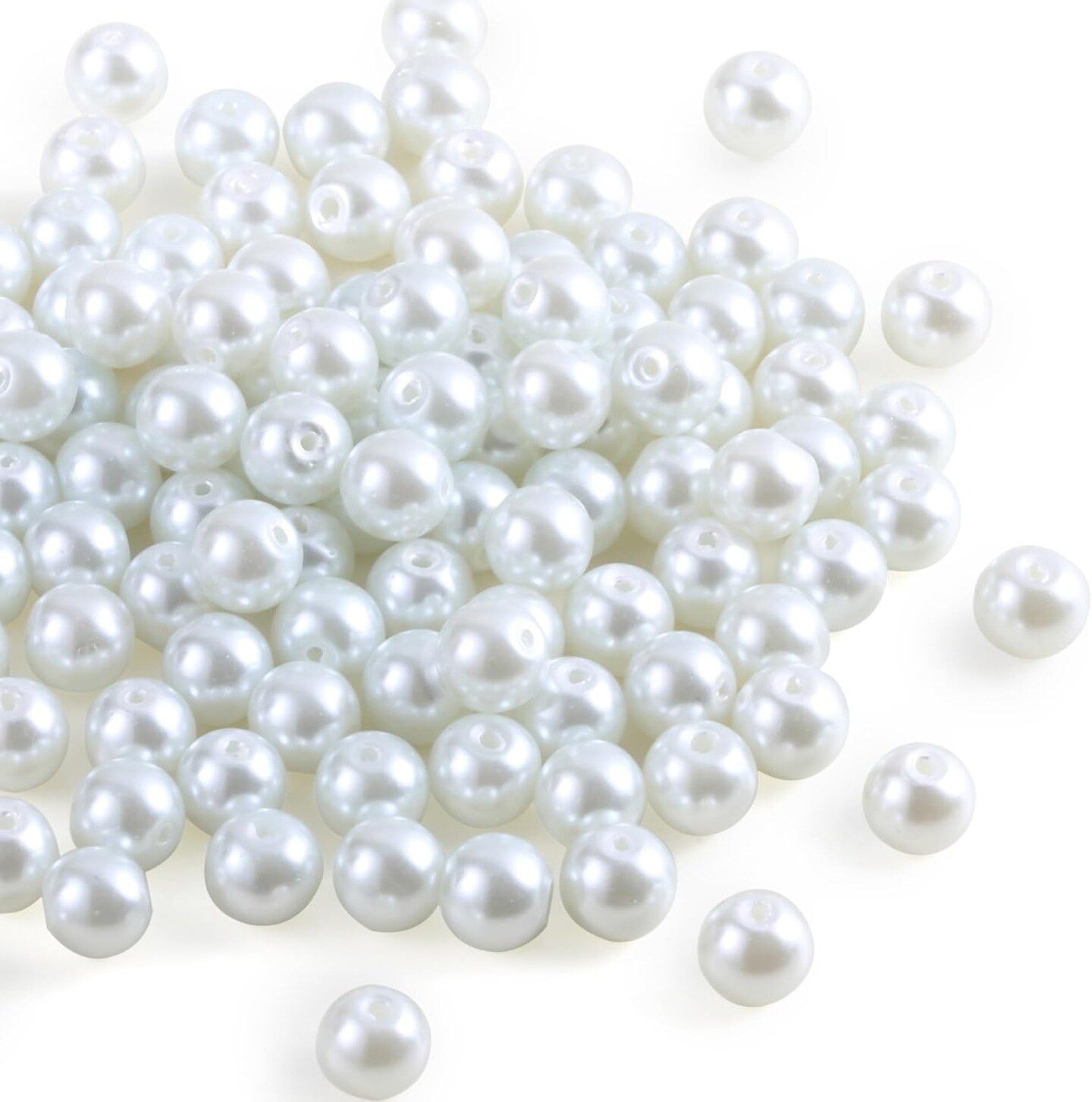 200pcs Czech Glass Pearl Beads – Assorted Colors & Sizes, Satin Luster Spacer Beads with Holes (White, 4mm)
