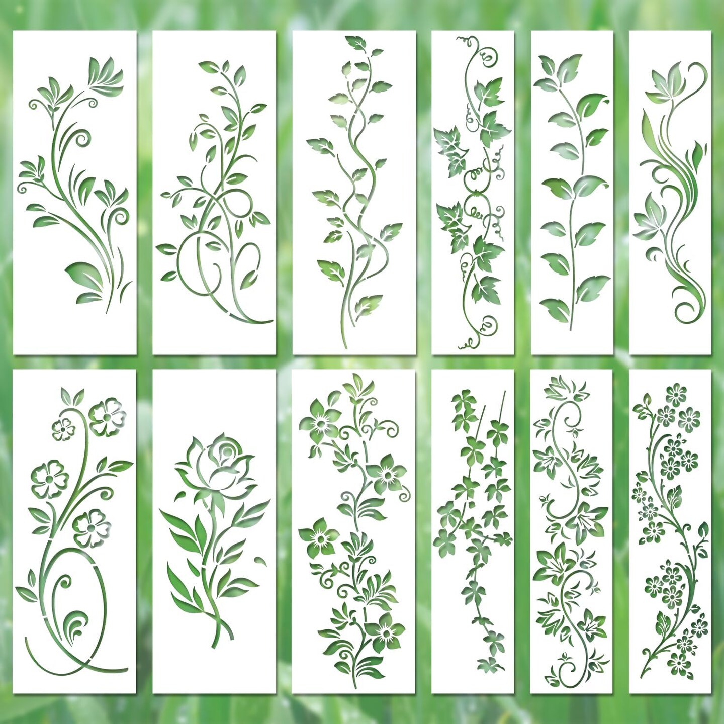 12pcs Leaf Vine Stencils, Leaves &#x26; Flower Stencil