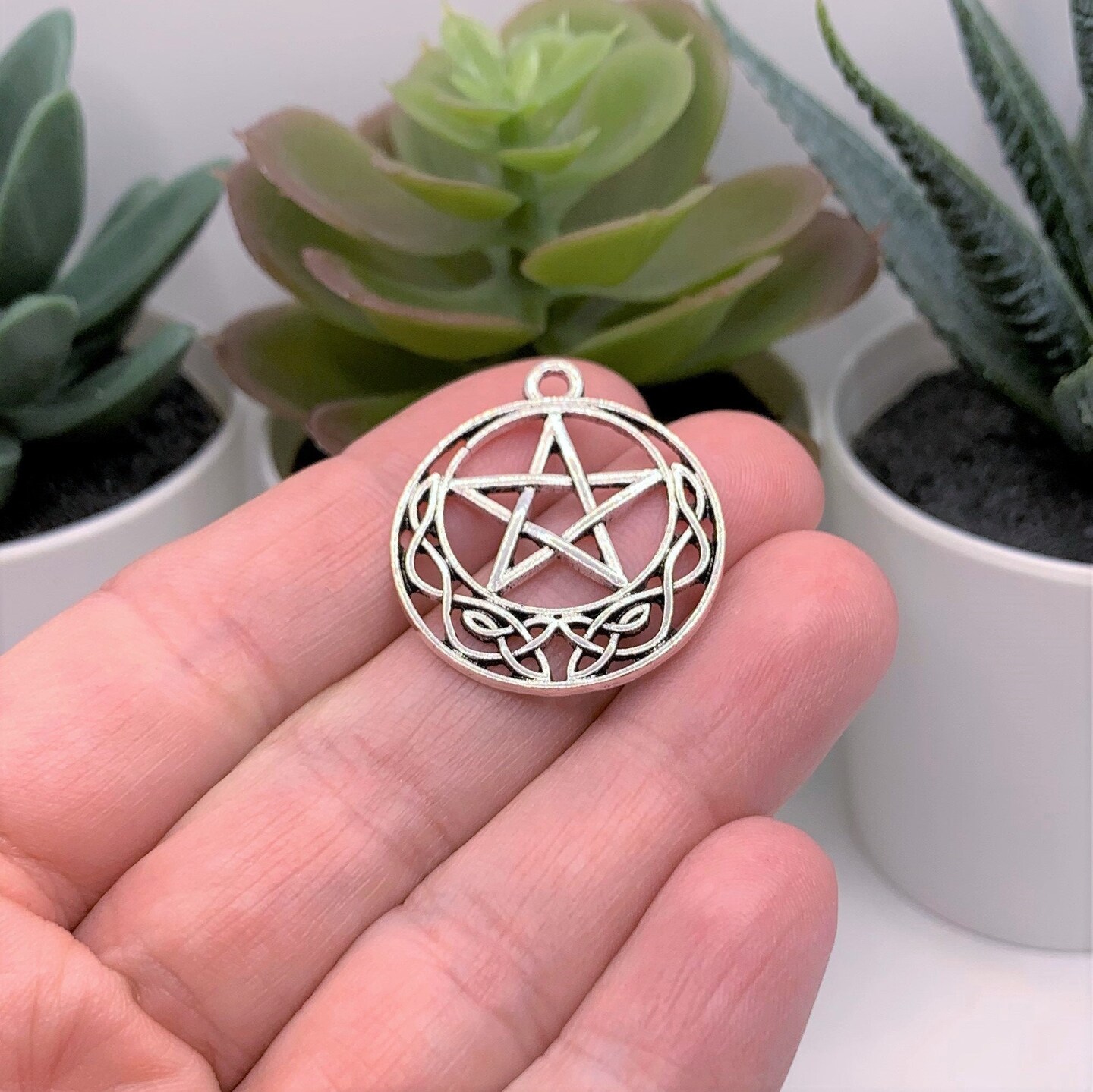 Silver Celtic Knot Pentacle Charms, 31x26mm