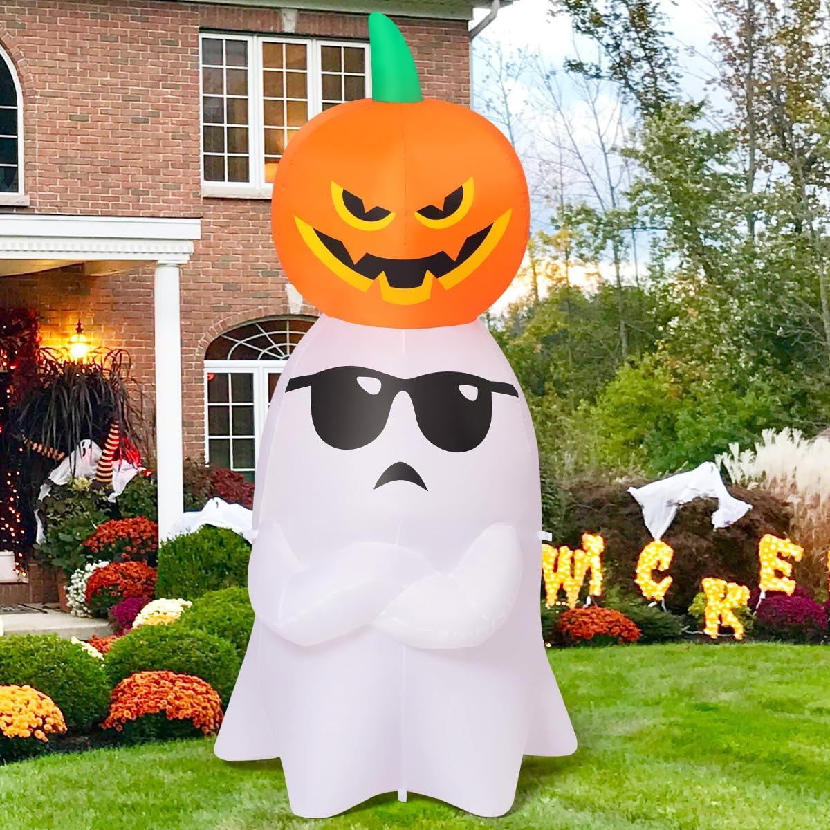 Halloween Inflatables Ghost with Pumpkin Outdoor Decorations Blow Up