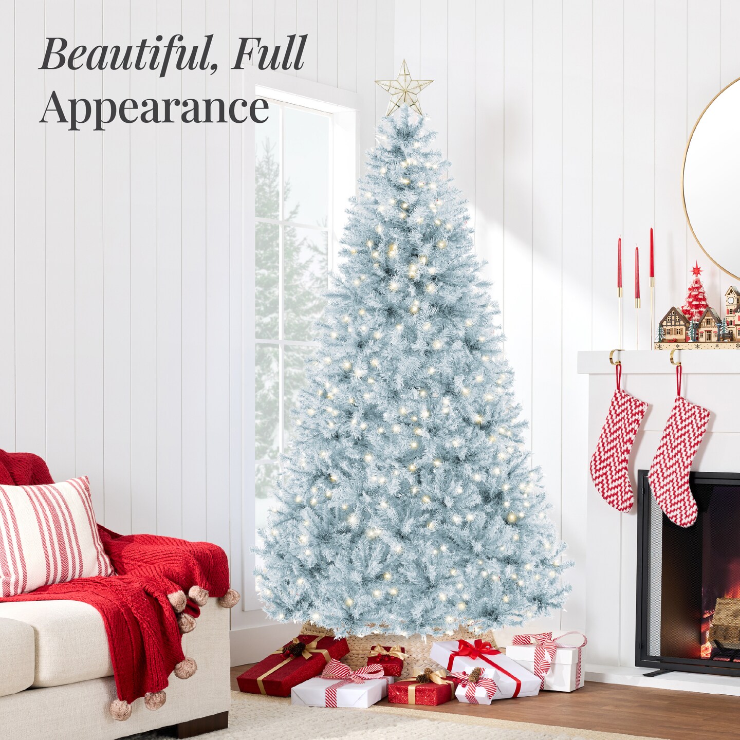 Best Choice Products Pre-Lit Ice Blue Christmas Tree, Artificial Full Holiday Decoration w/ Incandescent Lights