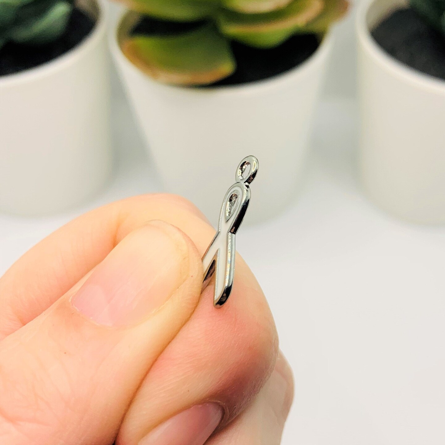 White Awareness Domestic Violence Ribbon Charms, 20x9mm