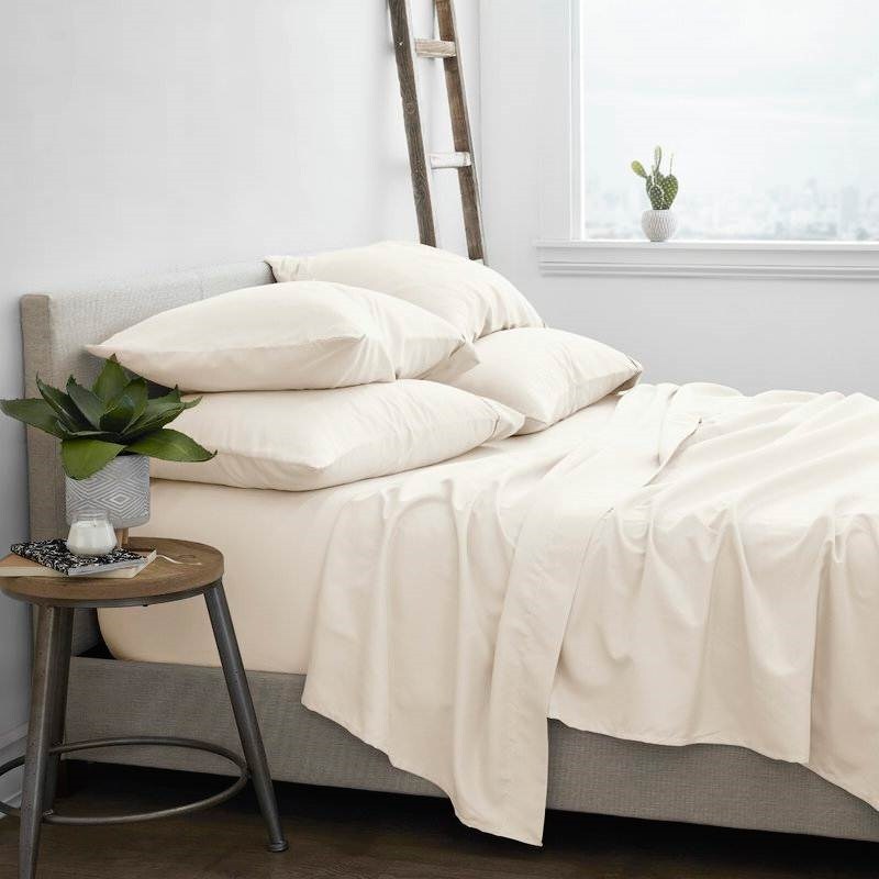 Ivory Beige Polyester Deep Pocket Sheet Set with Pillowcases