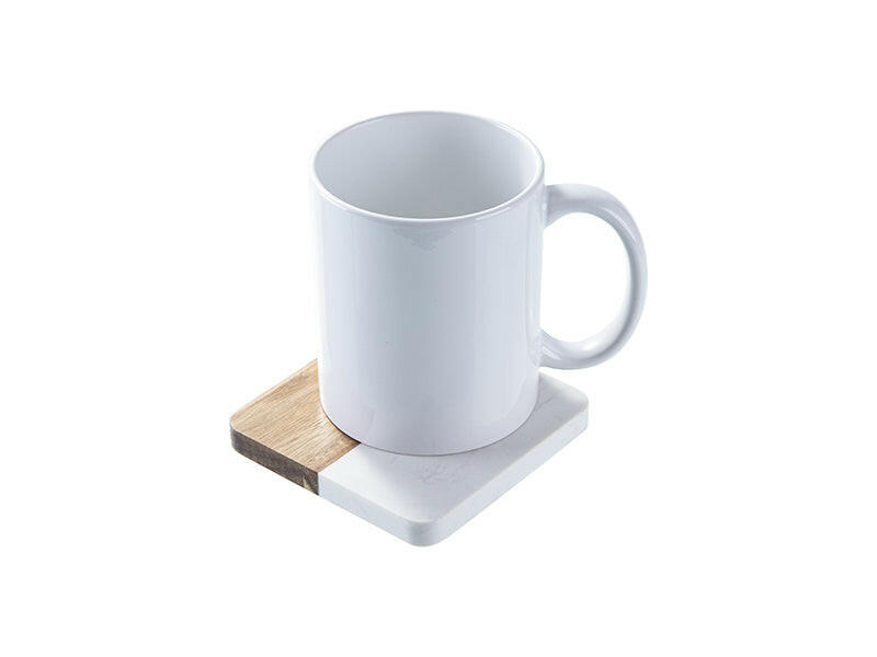 Craft Express 4 Pack Engravable Square Marble and Wood Coasters – 4"x4" Laser-Ready