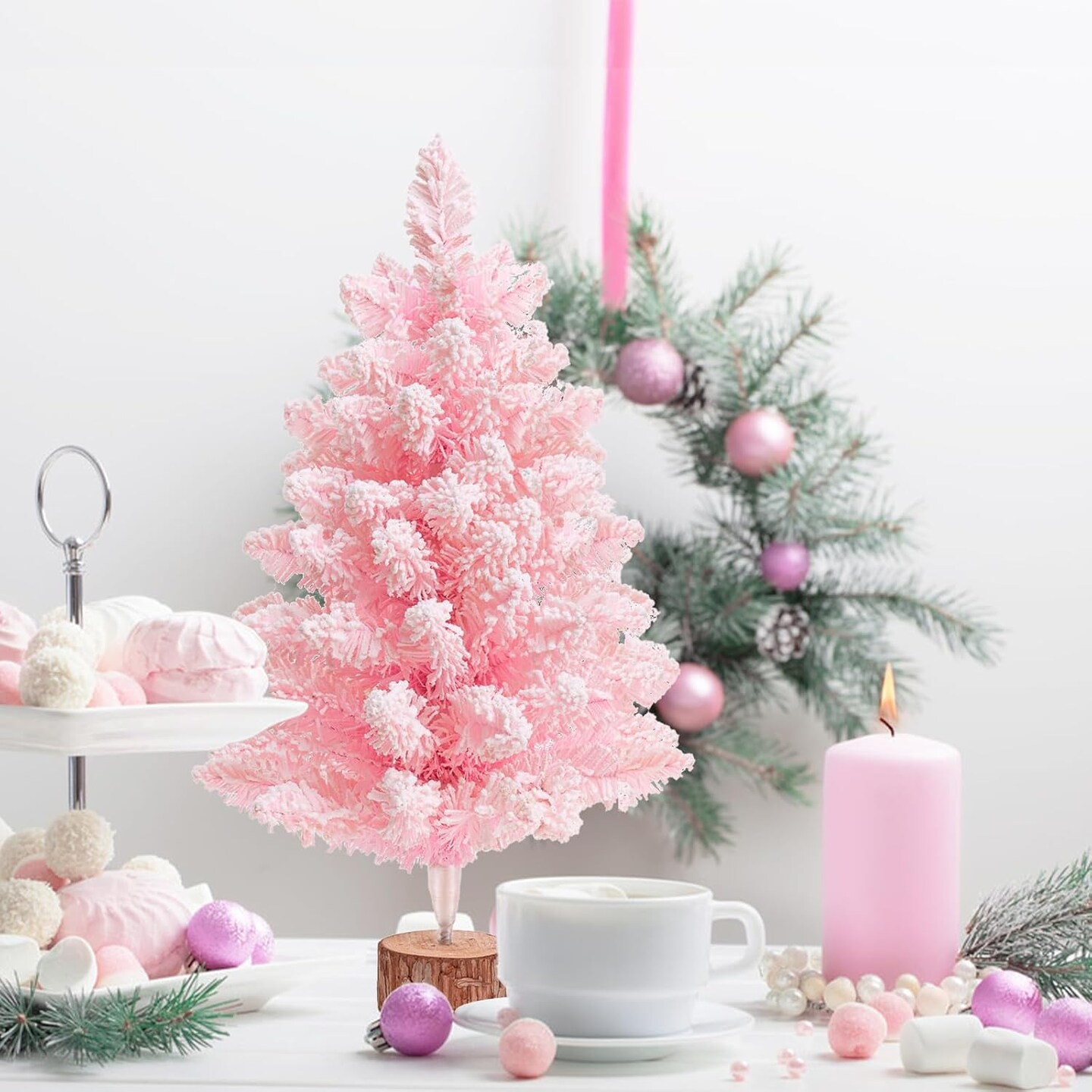 2FT Artificial Christmas Tree Pink Tabletop (Pink) 12&#x22;D x 12&#x22;W x 24&#x22;H