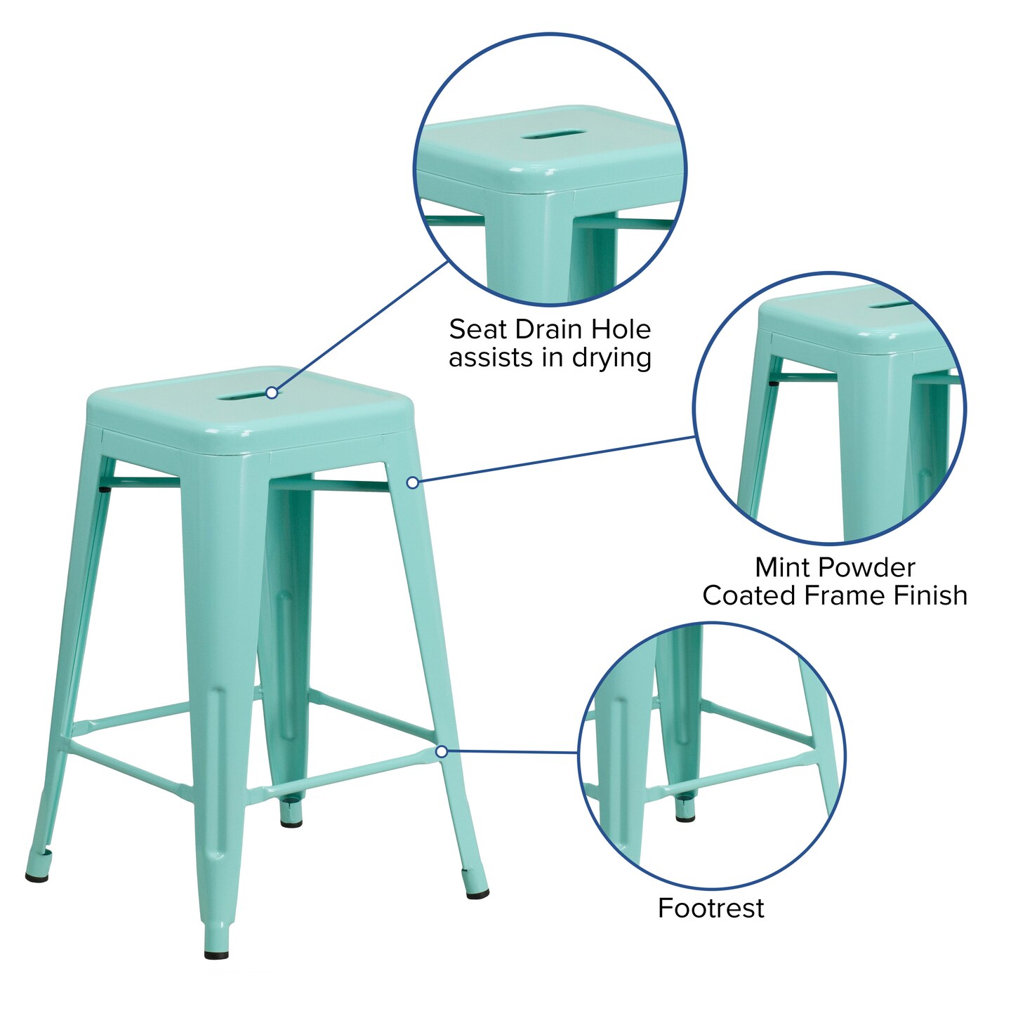 Merrick Lane Newark Series Backless Metal Stool with Square Seat for Indoor-Outdoor Use
